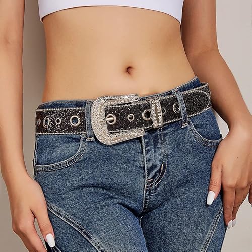 Hinyboeh Western-Rhinestone-Belts For Women's-Men's Bling-Studded-Belt Cowgirl-Cowboy-Country Sparkly-Rodeo-Belts For Unisex (Shinkly Black, Suitable Waisted 29"-40") #TOP7