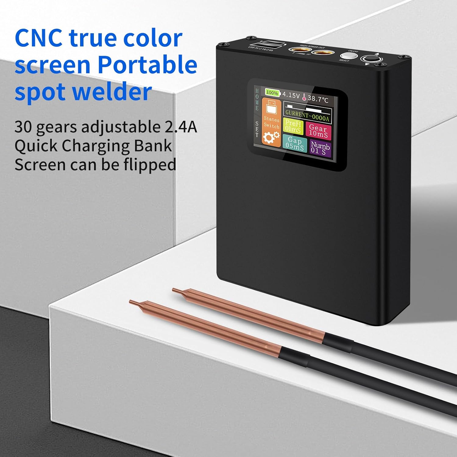 Compact and portable spot welder kit for DIY projects.
