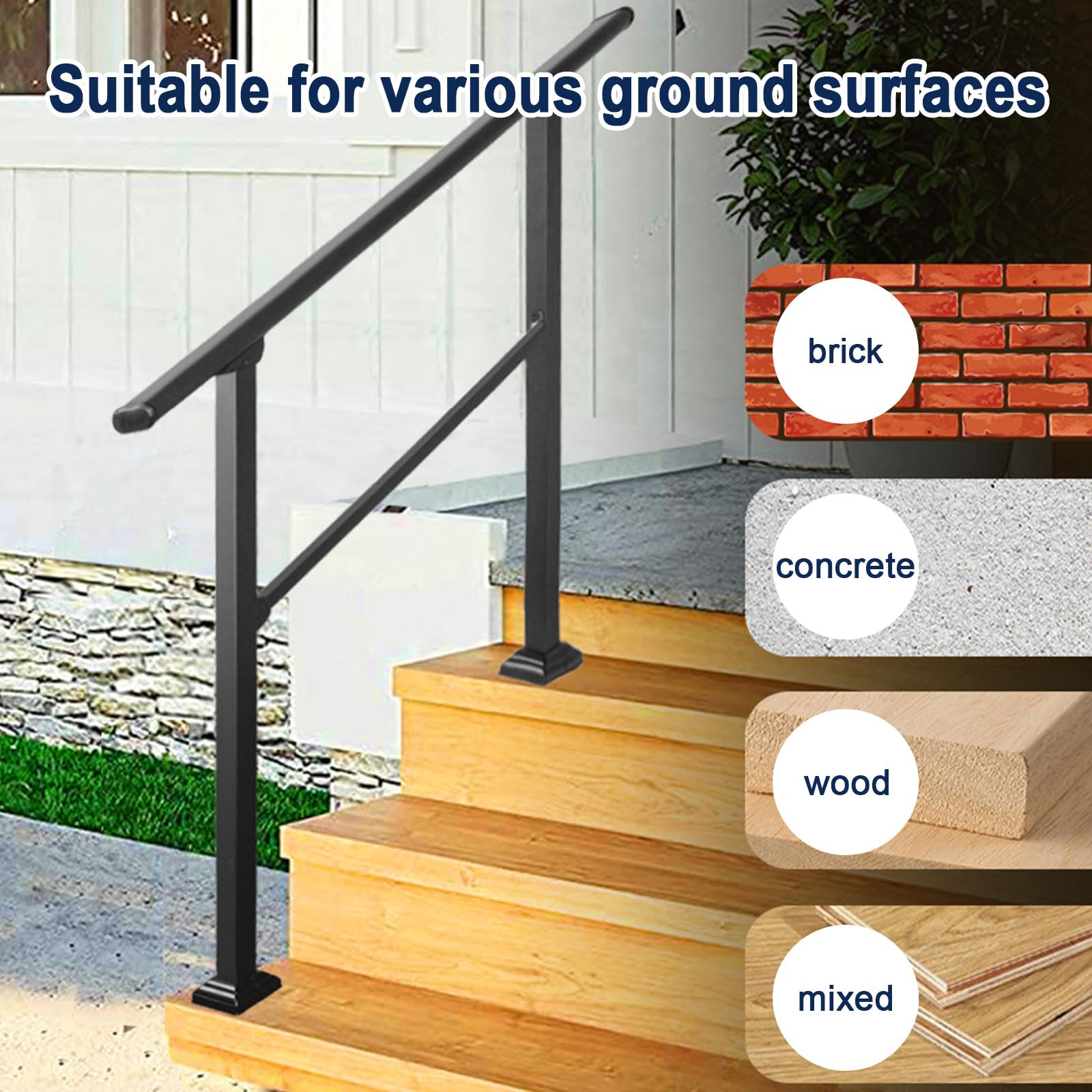 Ringhiera Per Scale Esterna Ad Arco Nero - Per 3 Gradini, Ferro Battuto Resistente - Facile Montaggio - Foto 7