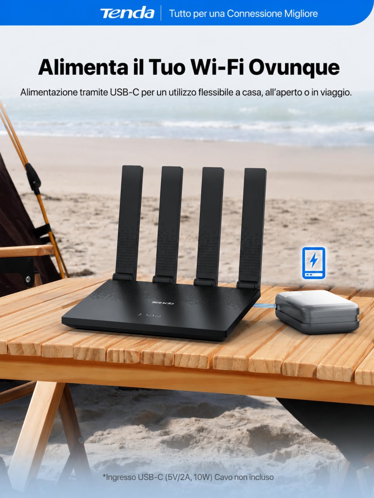 Tenda Router 4G con SIM Modem LTE Cat4 Wi-Fi N300 4G03 Pro V2.0 | 4 Antenne Pieghevoli, USB-C, Porta LAN/WAN, Plug & Play, Fino a 32 Dispositivi, Portatile per Casa, Camper e Viaggio