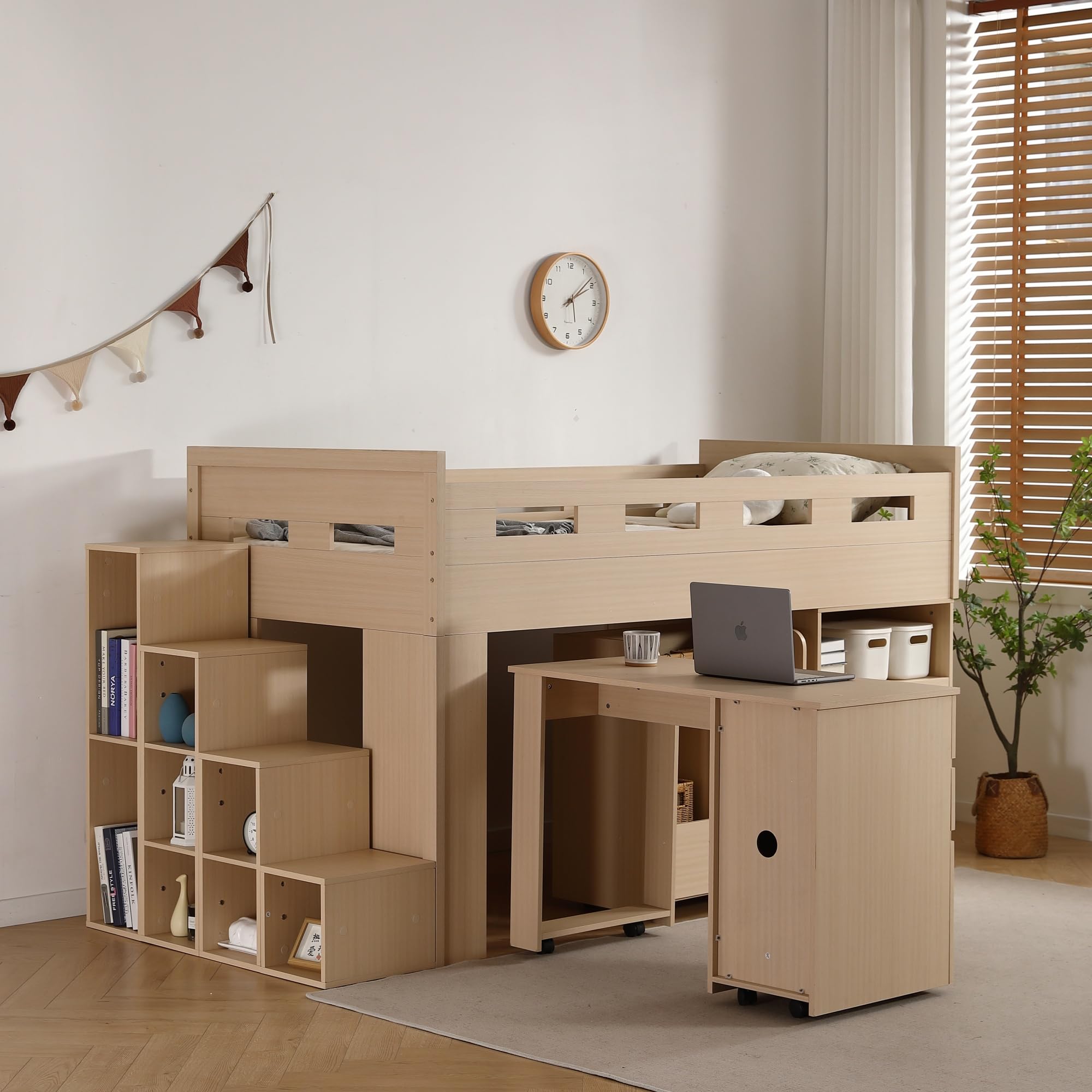 Amazon｜Kayapy システムベッド ロフトベッド 階段付き S 木製
