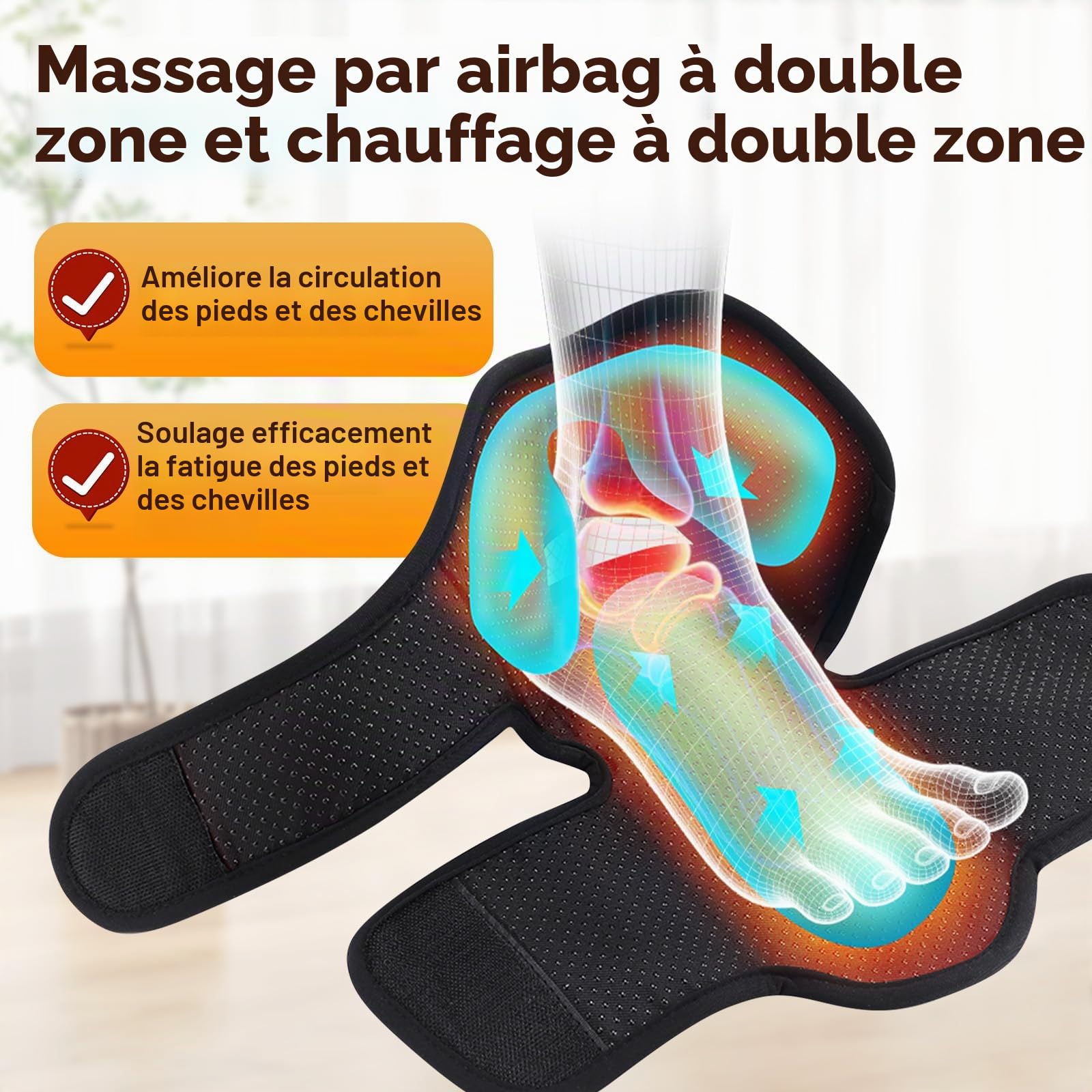 Roadtime Masseur de compression d'air pour pieds et chevilles avec chaleur | design portable sans fil, intensité réglable pour soulager la circulation, le gonflement et la fatigue musculaire
