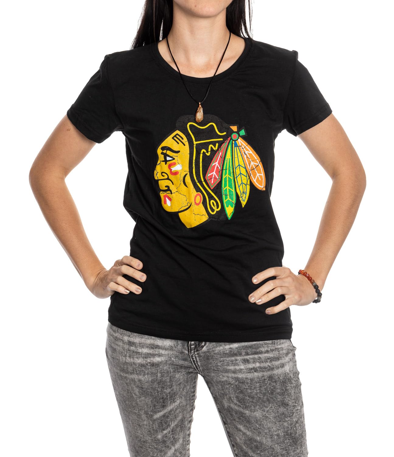Calhoun NHL Surf & Skate Women's Distressed Print Fitted Crew Neck Premium T-Shirt (Edmonton Oilers, XX-Large) — view 14