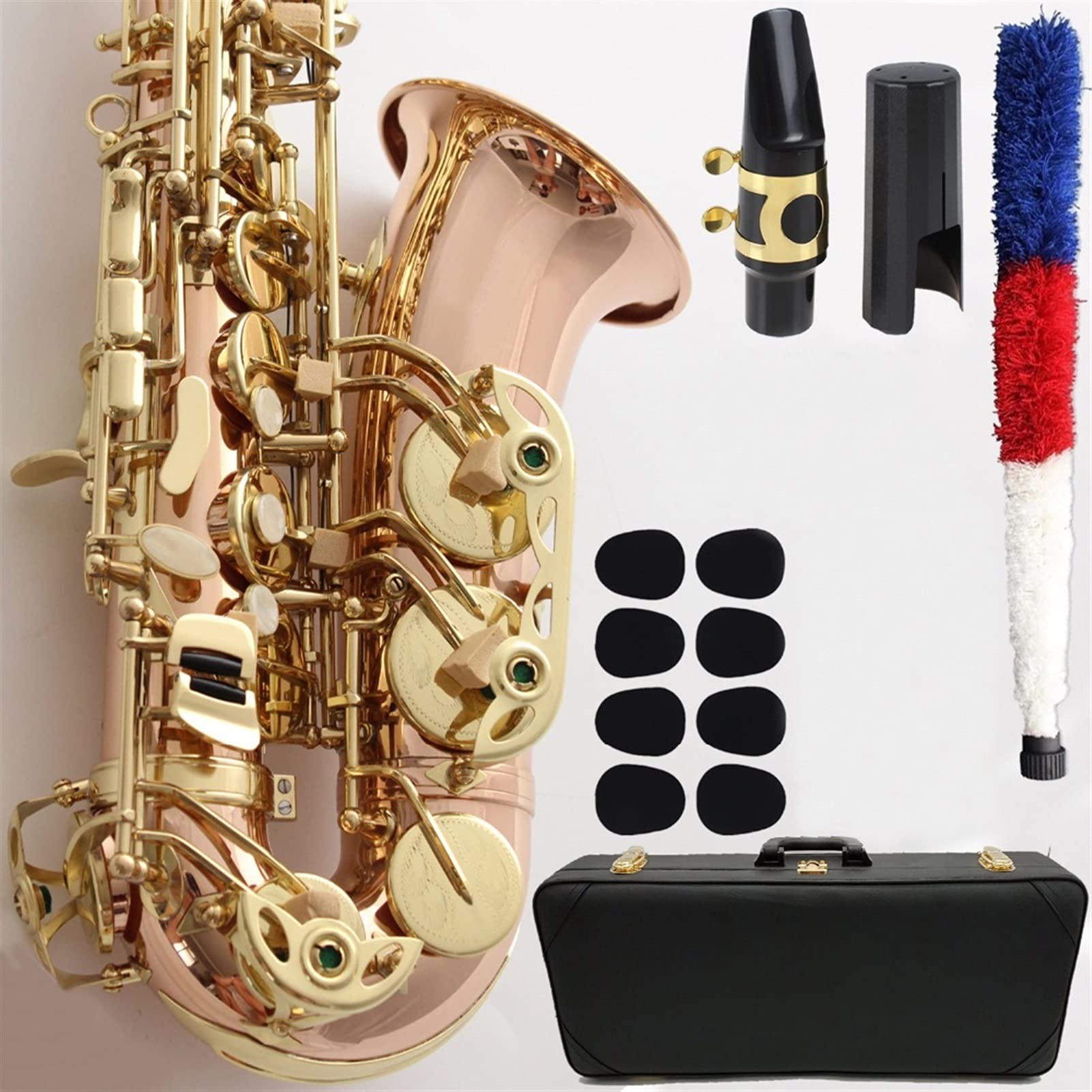 Set di Sassofono Laccato in Oro Curvo Soprano Sax Bocchino Reeds Collo Accessori per Strumenti Musicali
