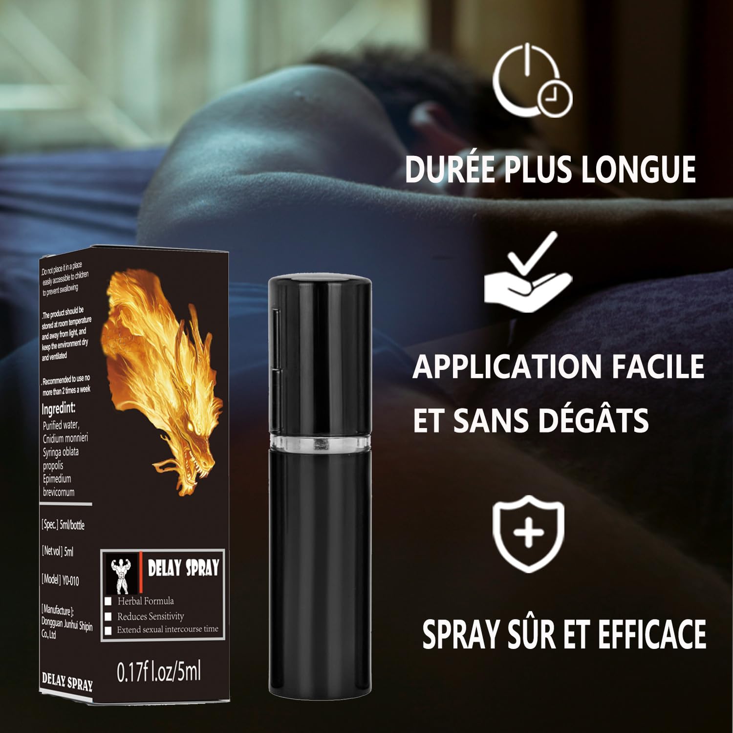 Spray retardateur externe, longue durée à l'huile essentielle de massage pour hommes, spray retardateur pour hommesaméliore le charme, et renforcer la confiance en soi