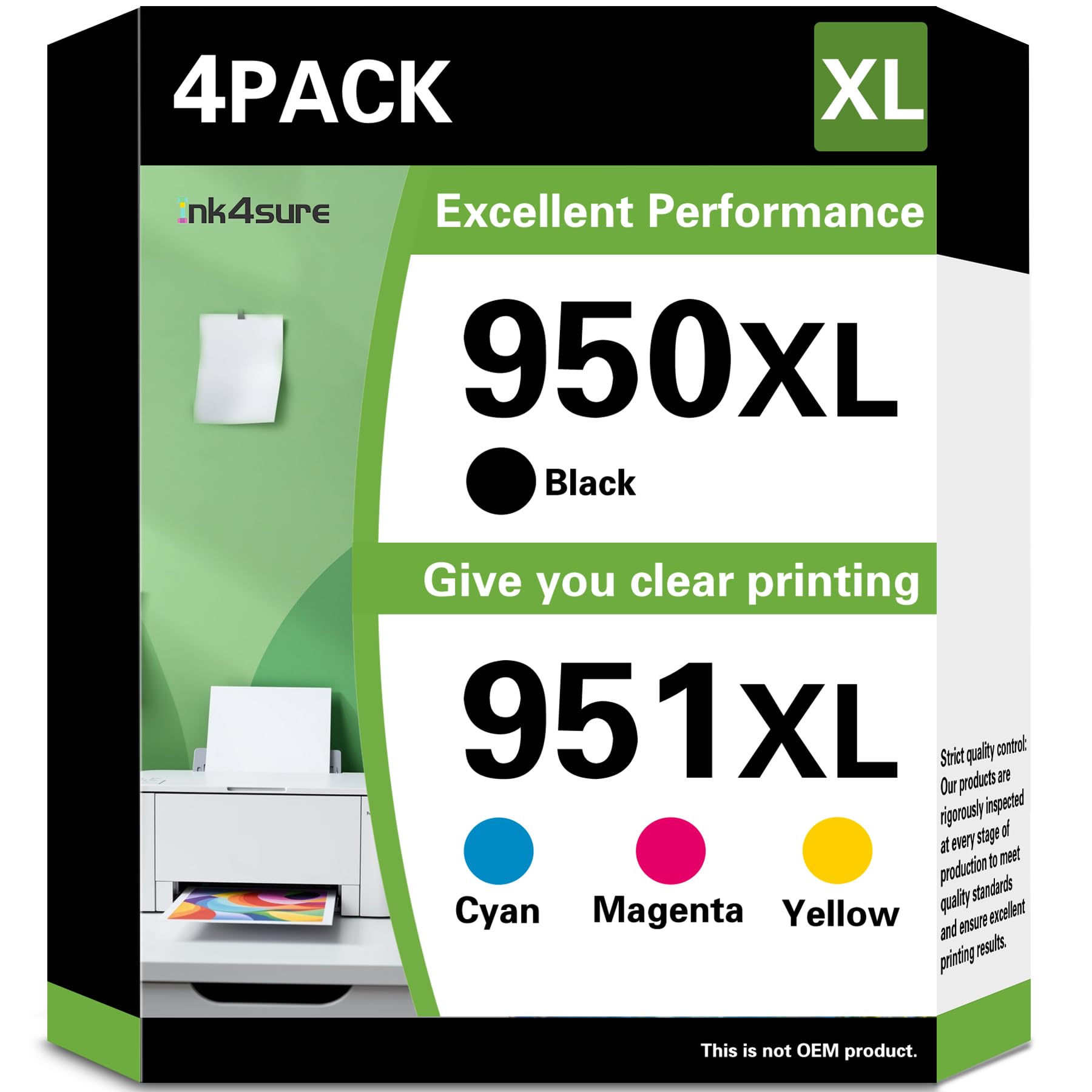 Photo 1 of 950XL 951XL High Yield Ink Cartridges (1Black/1Cyan/1Magenta/1Yellow) Replacement for HP OfficeJet Pro 8600 8610 8620 8100 8630 8660 8640 8615 76DW 251DW Printers