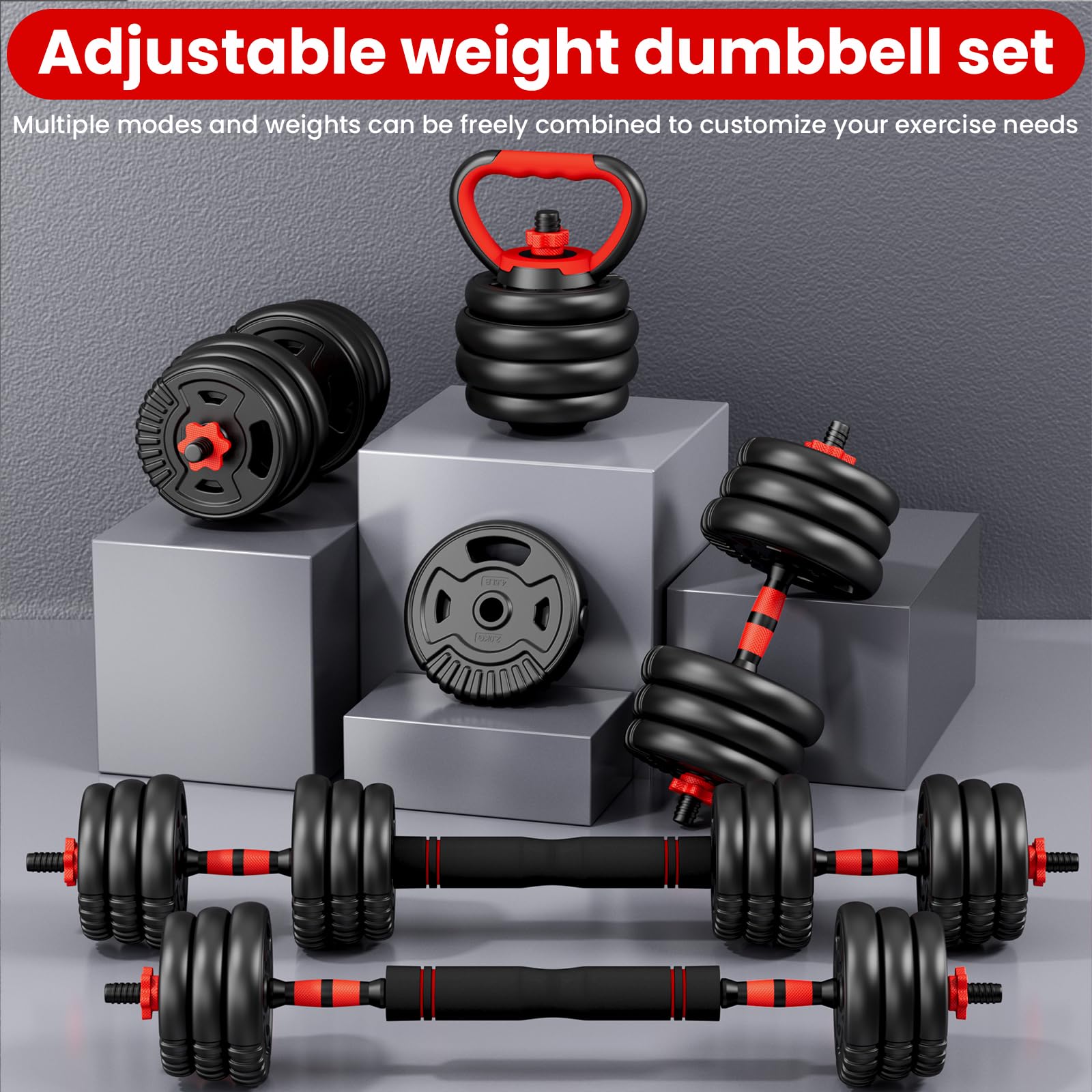 Adjustable Dumbbell Set,22/33/45/70/90lb Free Weight Set with Connector,5-in-1 Dumbbell Set for Barbells,Kettlebells,Push up Stand,Weight Plate,Fitness Exercises for Home Gym Suitable Men/Women