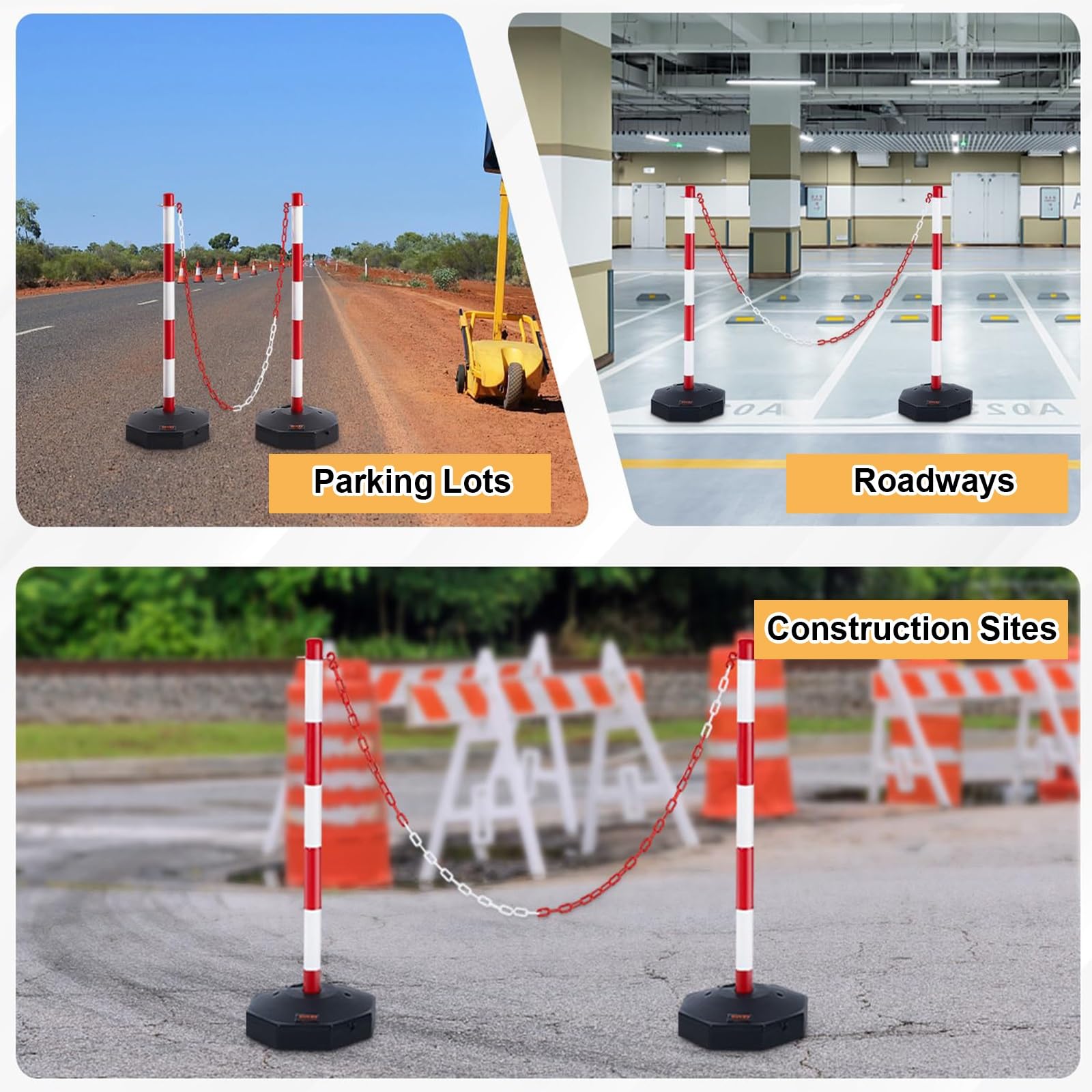 Barreras De Seguridad Vial, Postes Delimitadores De Estacionamiento Con Base Rellenable, Postes Portátiles, Para Garajes Y Pasillos Peatonales(Yellow-2pc)