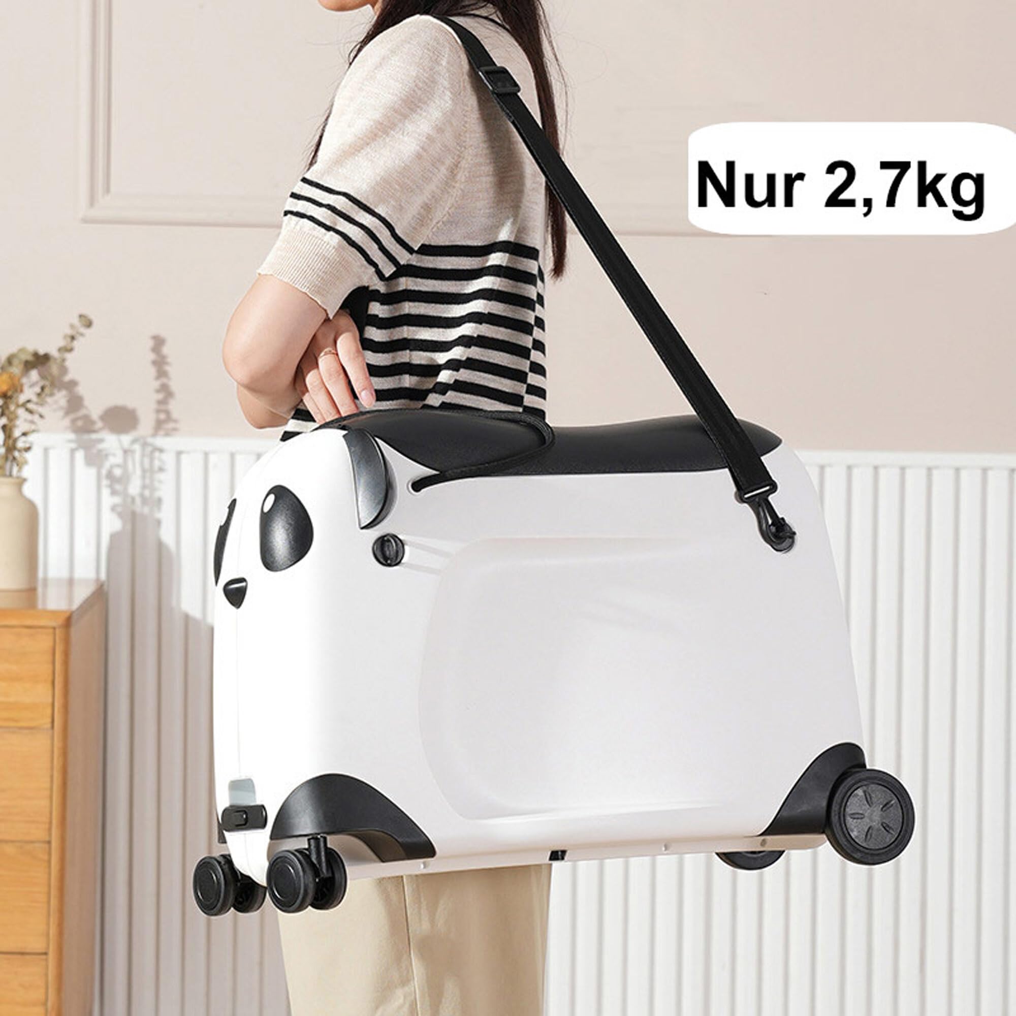 Berwin Panda Adventure Kinder Reisekoffer Trolley Kindertrolley Handgepäck Koffer mit Rollen und Sitz Schwarz