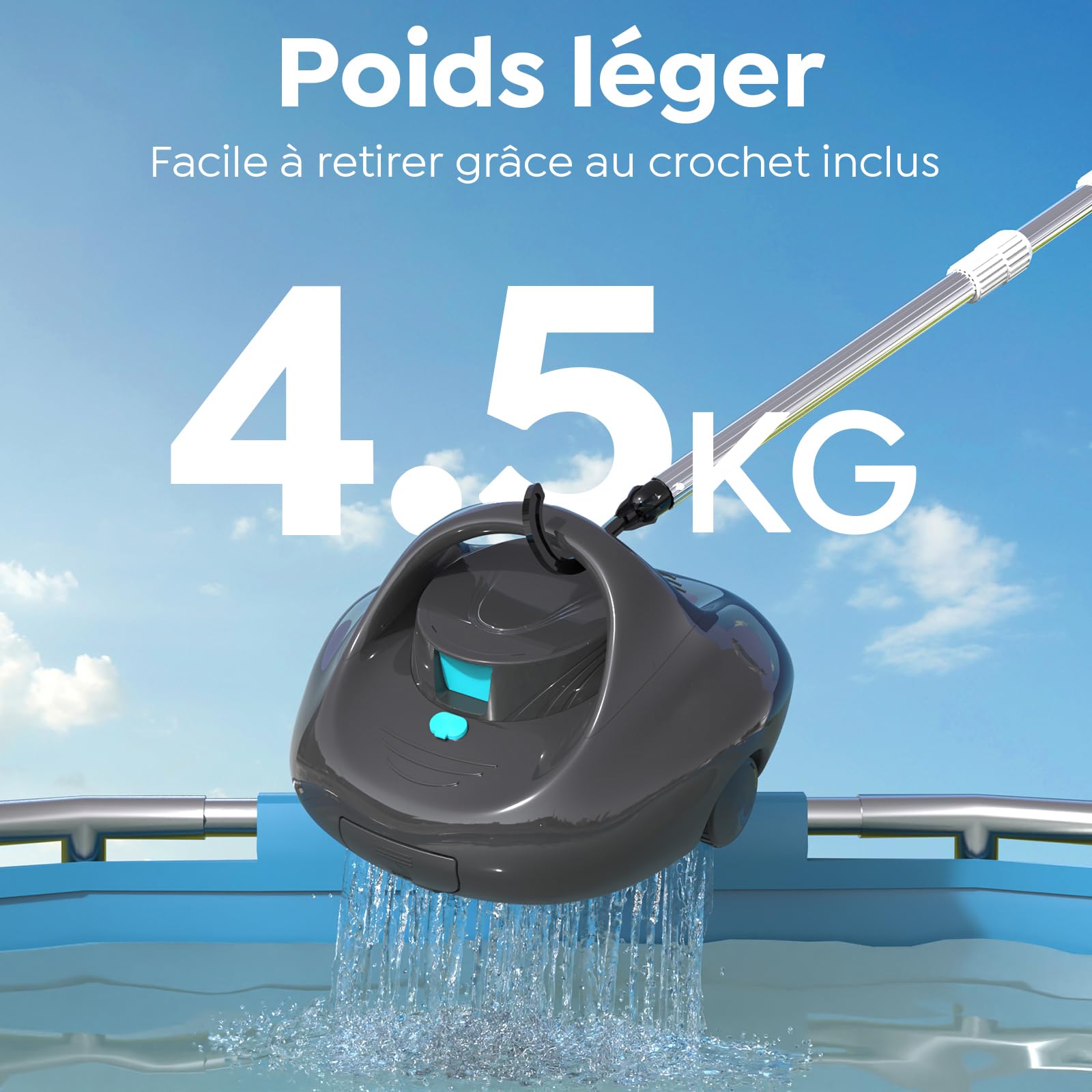 Robot Piscine, Nettoyeur de Piscine à Double Moteur, Gris & Vert | Aspirateur Piscine Sans Fil,Autonomie 130 Min,Fonction de Stationnement Automatique pour Piscines Hors Sol