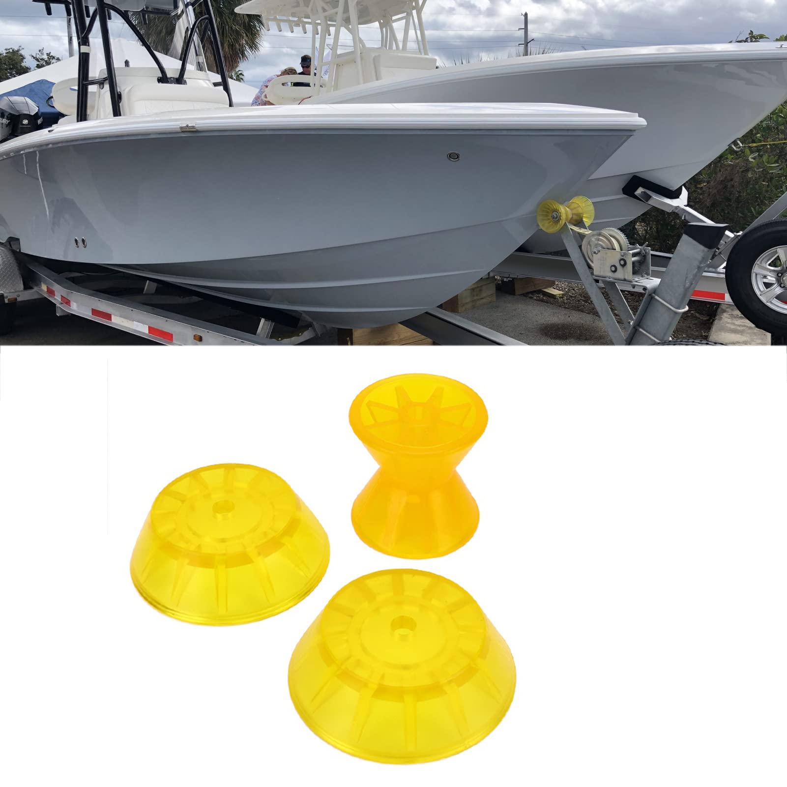 Rodillo en forma de arco marino – Rodillo moldeado de PVC amarillo de 3 piezas para una reducción suave del arrastre, ideal para remolques de barcos, caravanas y yates