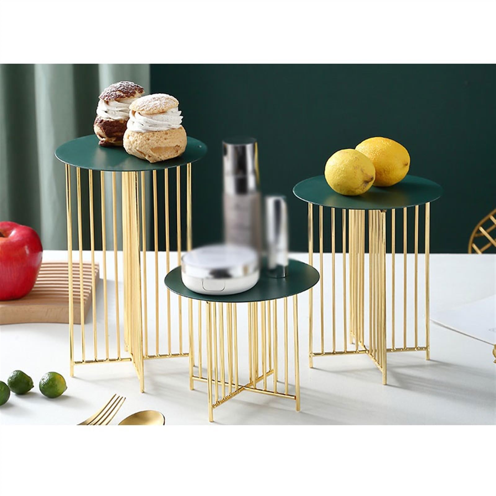 Soporte de Torta Estante de exhibición Dim Sum de lujo de alta gama, plataforma de almacenamiento redonda creativa for postres, estante for repostería y aperitivos Porta Pasteles(Green,Medio)