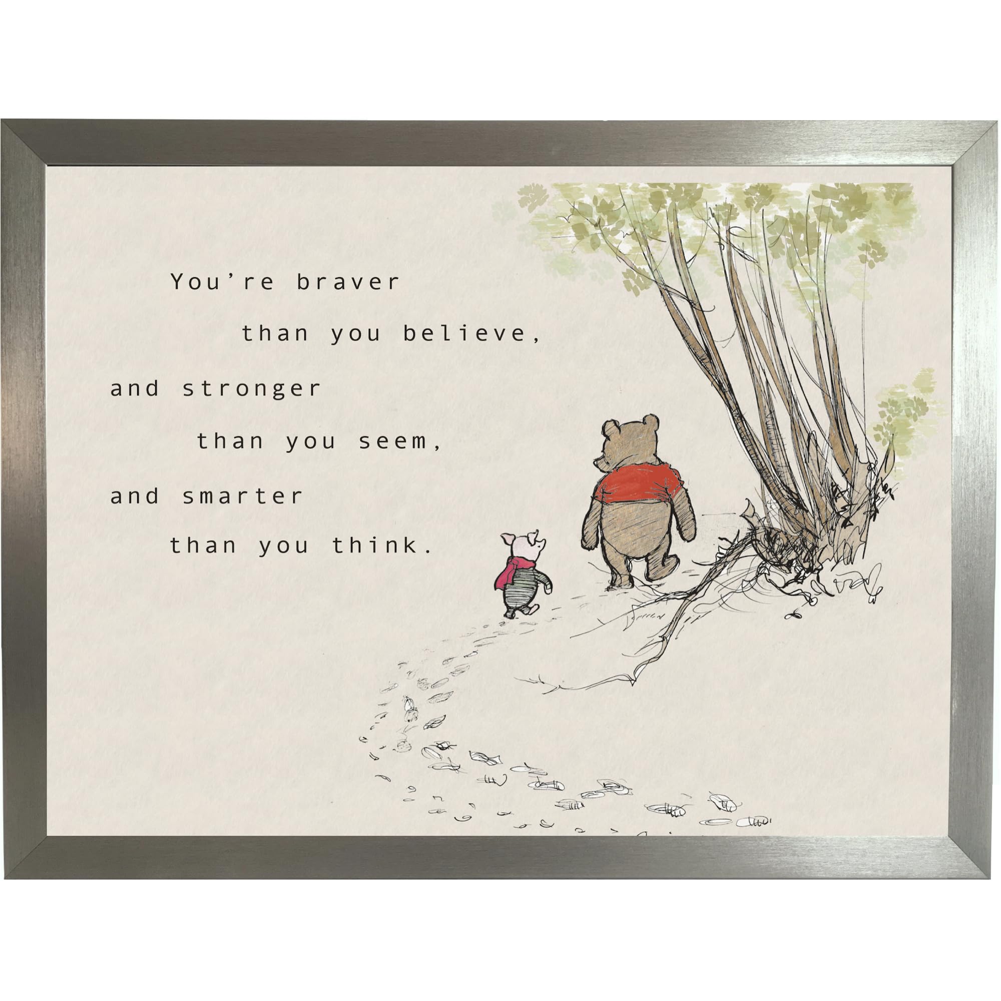 Trove Homewares Multicolour Pooh Pear Lap Tray: You're Braver Than You Believe Quote, Lap Trays With Bean Bag Cushion, Friendship Gift Laptop Desk (Frame Choices X 4)