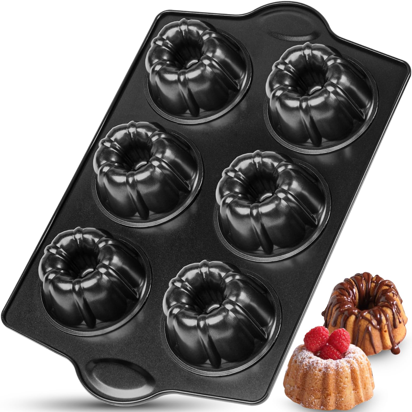 Webake Mini Bunt Moule à gâteau anti-adhésif en acier carbone épais de 8,9 cm à 6 cavités