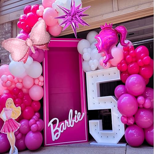 Miniatura 6 de BACOKEY Kit de arco de guirnalda de globos rosados de 130 piezas, globo blanco y rosa intenso, globo rosa para niñas y globos en explosión de