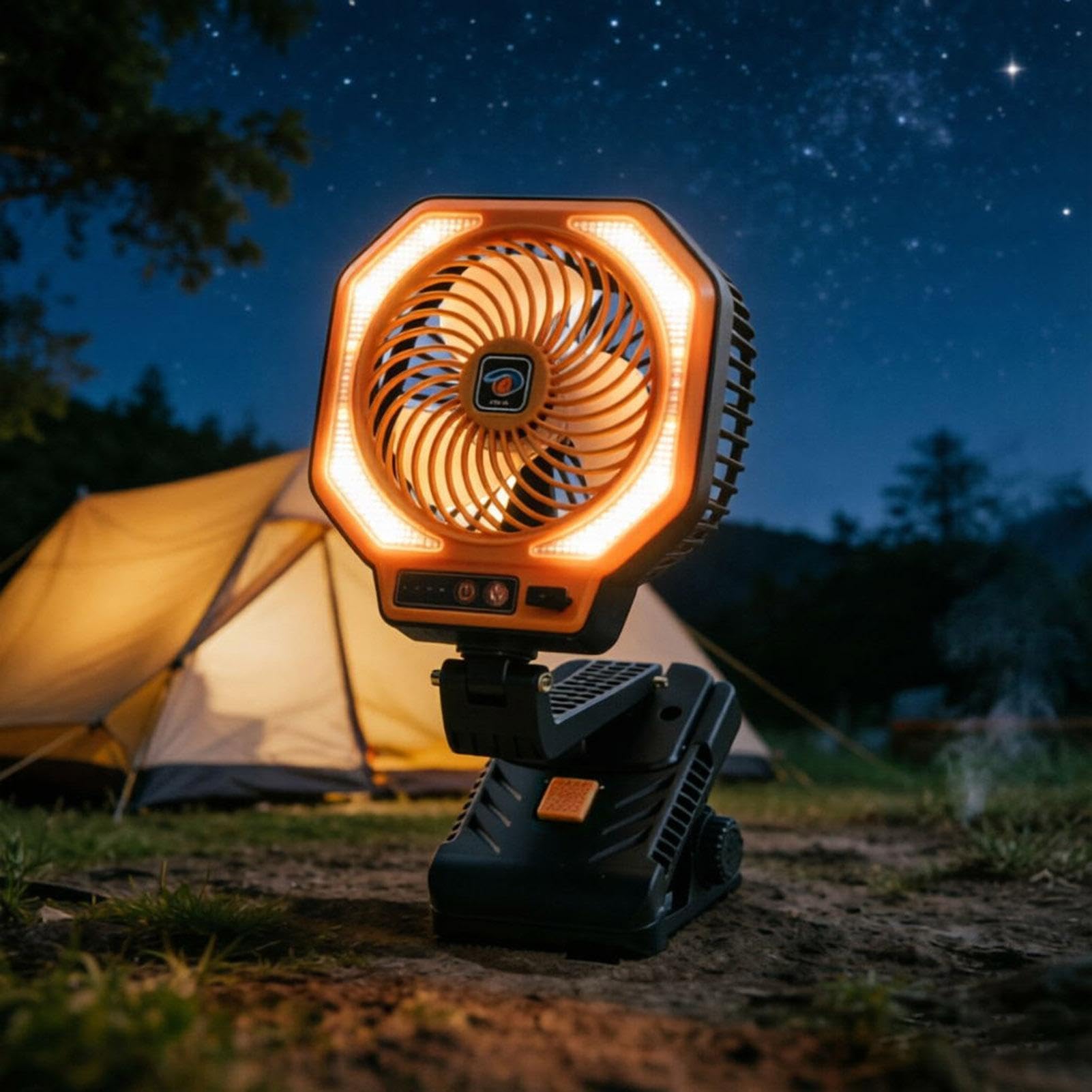 Ventilatore Da Campeggio Per Tende 3 Velocità, Flusso D'Aria Silenzioso | Con Clip E Lanterna LED, Batteria Ricaricabile, Ventola Da Campeggio Per Esterni Per Scrivania Blackout Esterno Spiaggia C
