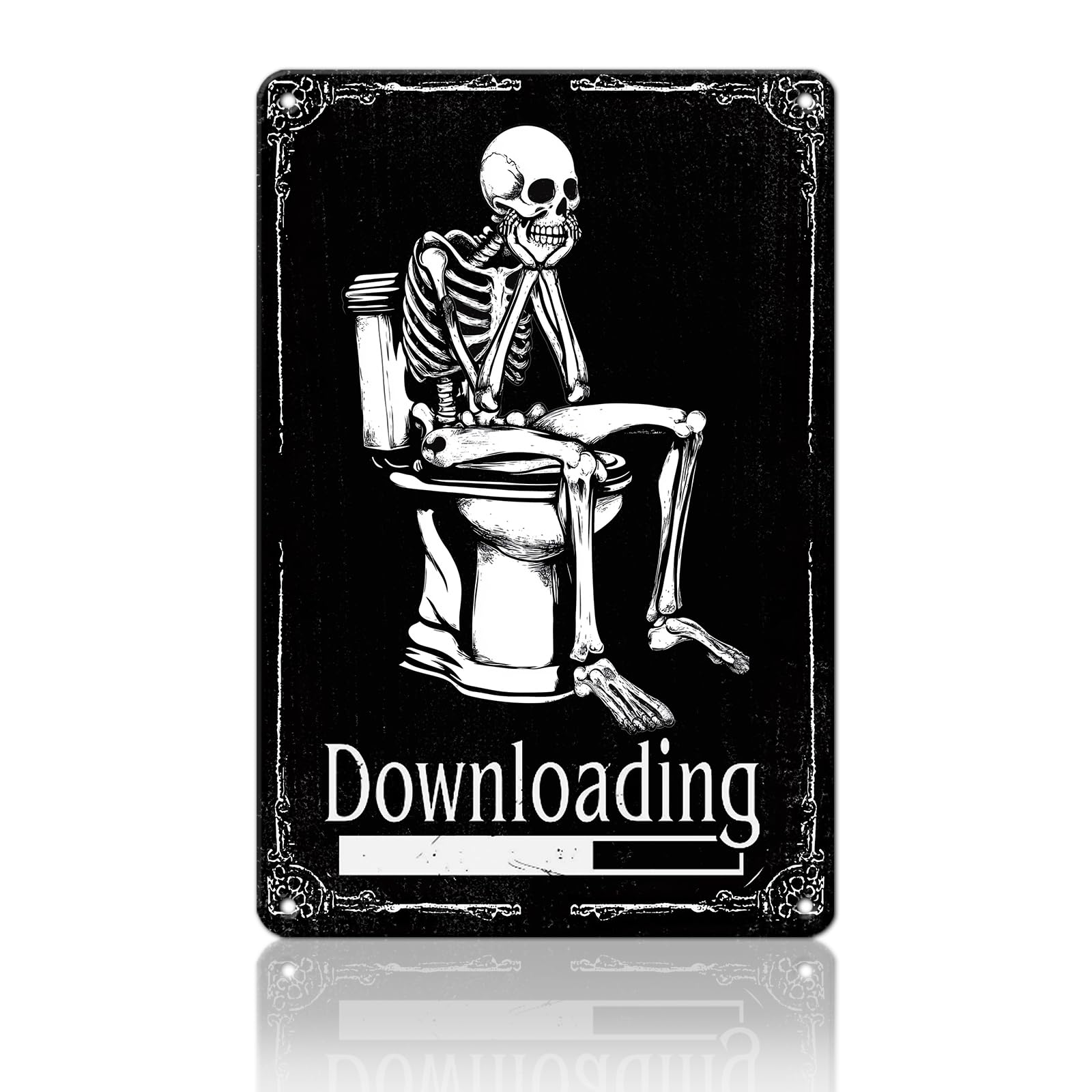 Anceky Skeleton Downloading Tin Sign Retro Metal Sign Wall Decor for Porch Yard Fence Outside Home 12×8 Inch