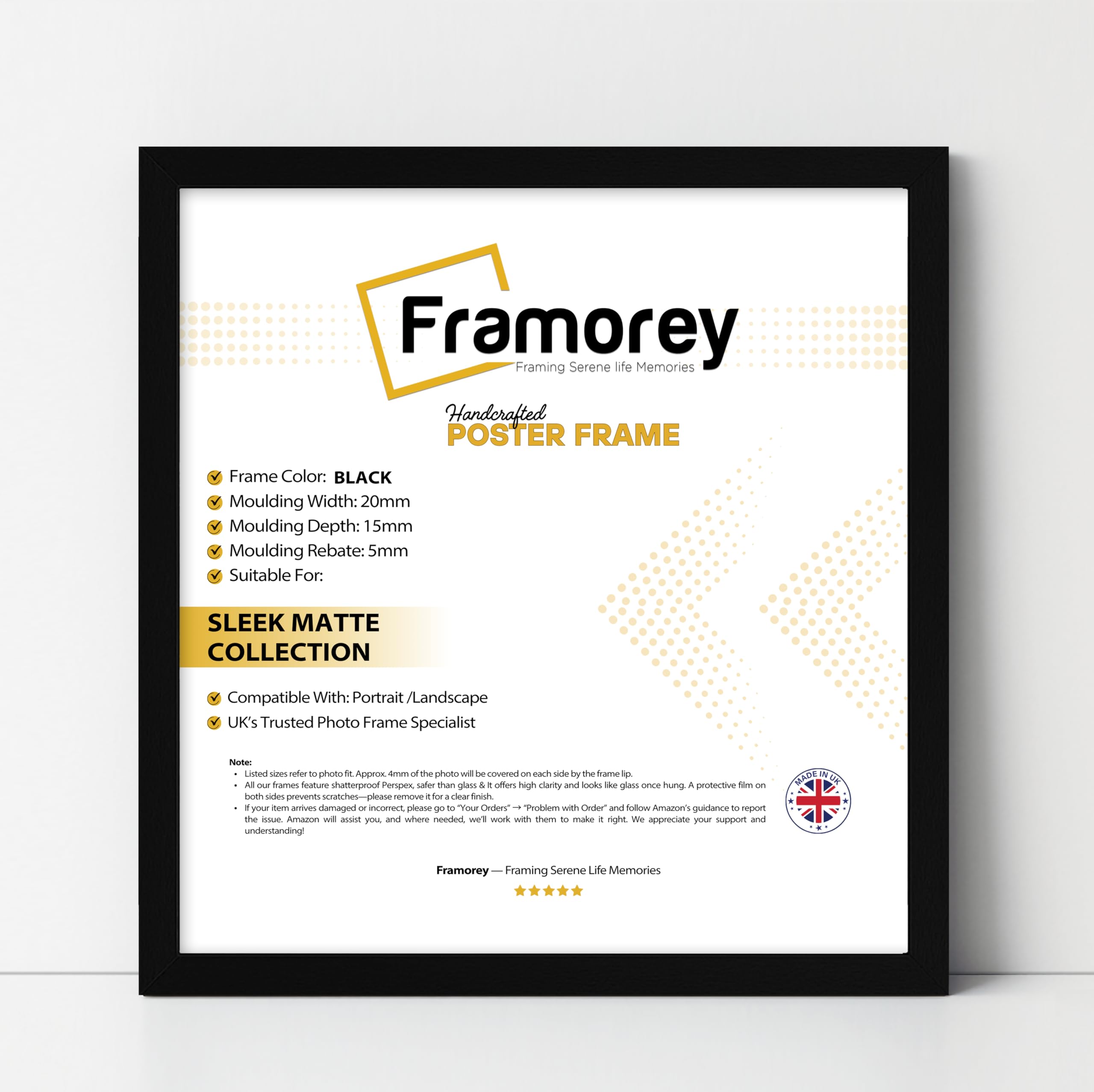 Framorey Framing Serene Life Memories Black With Black Framorey Square Size Thin Matt Photo, Handmade Flat Thin Picture Frame, 6X6" Size Black Picture Frame With 4X4" Size Black Mount, Photo Print Frames