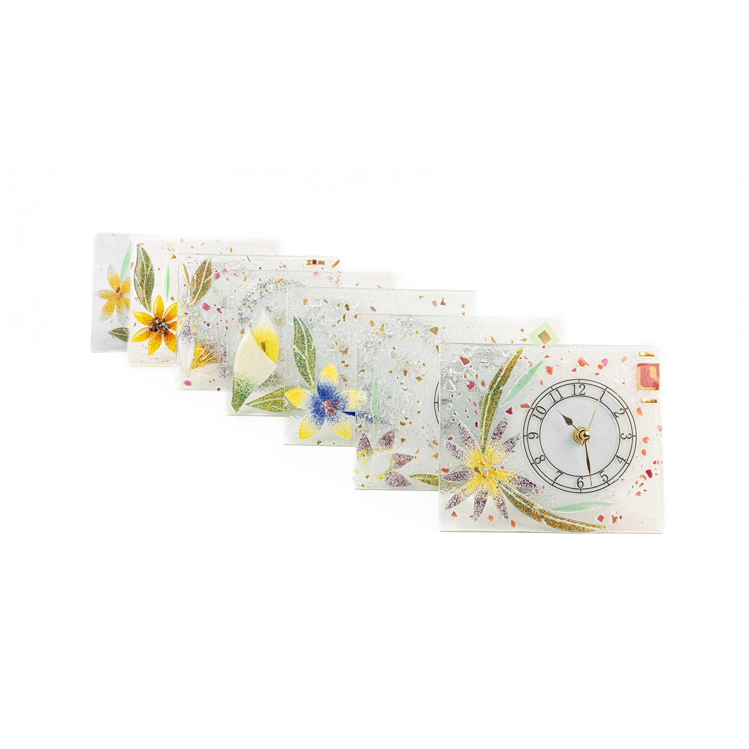 Sospiri Venezia Orologio da Tavolo Vetro Murano Meccanismo Silenzioso Decorato Floreale Oro Idea Regalo Realizzato a Mano Made Italy (18x15 cm)