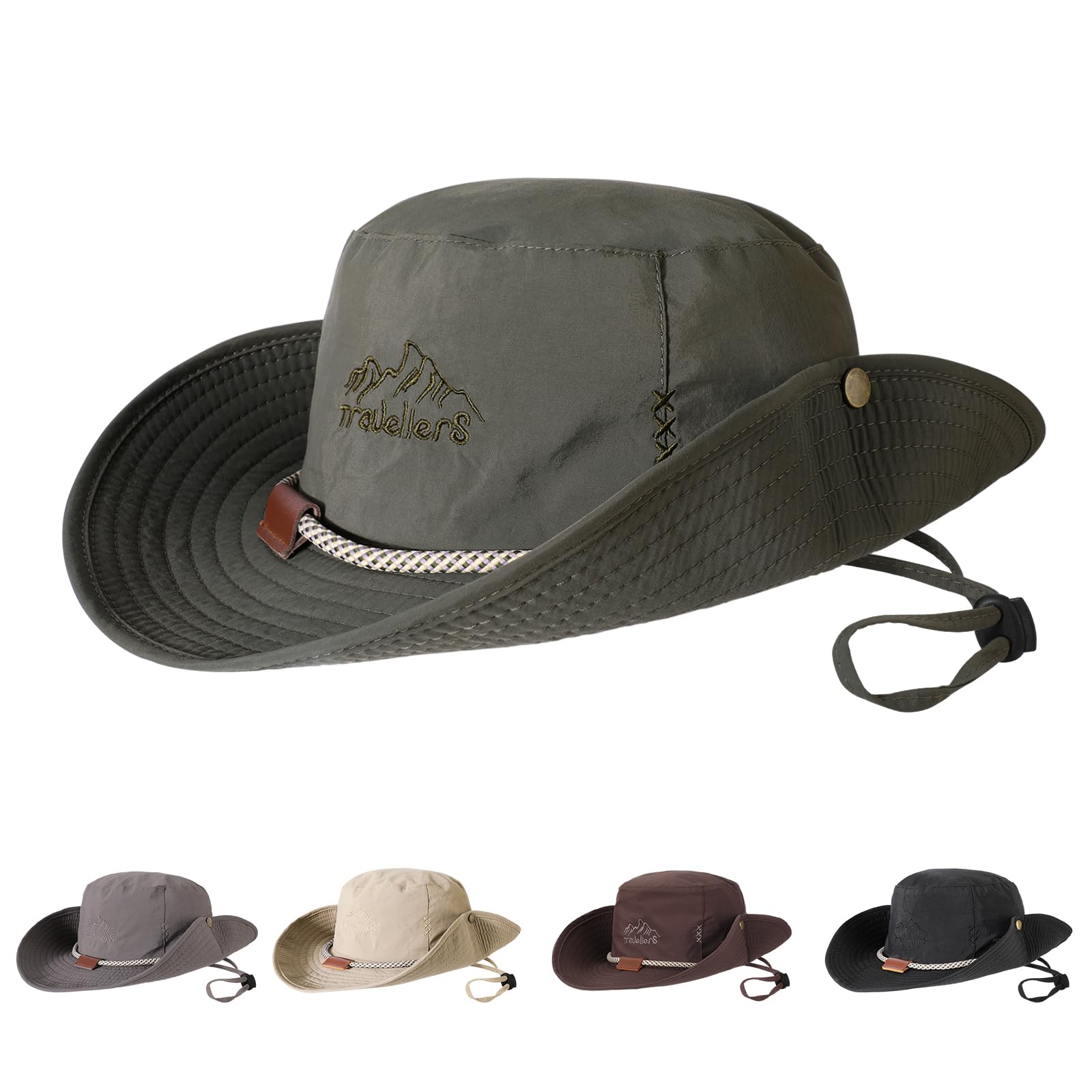 TAGVO Protección UV Sombrero de Pescador Sombrero para Pesca Hombre, Sombrero para el Sol Plegable ala Ancha Bucket Hat Sombrero de Safari Cuerda Trenzada Gorras de Senderismo Gorra de Sol de Jungla