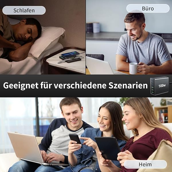 USB C Ladegerät Mehrfach: 100W 6-Port Schnellladegerät mit USB-C und USB-A, Tragbarer netzteil für ipad, iPhone Series und andere Smartphones - 5