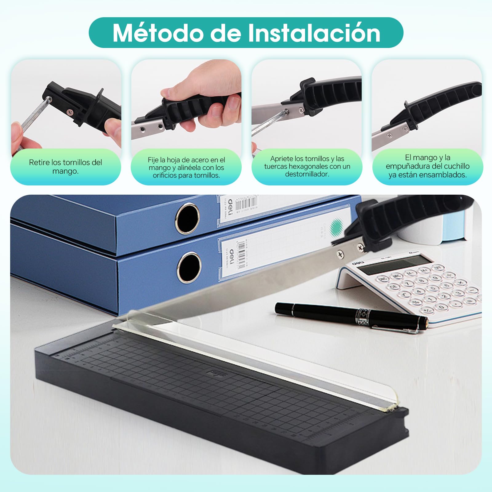 Guillotina de Papel A4 con Cuchilla de Acero | Capacidad para 8 Hojas | Corte por Palanca | Para Papel, Cartulina y Fotos | Cortadora de Precisión(A4)