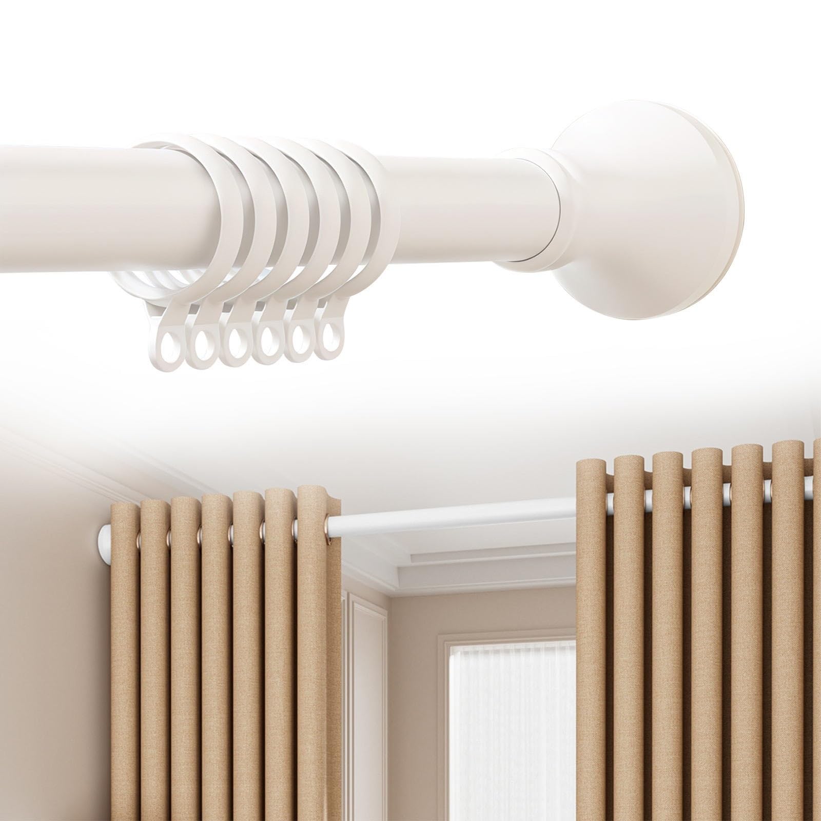 Generisch Verstellbare Gardinenstange – Verstellbare Gardinenstange ohne Bohren, Robustes Teleskopdesign für Schlafzimmer, Badezimmer, Küche, einfache Installation für Elegante Wohndekoration, (Weiß,