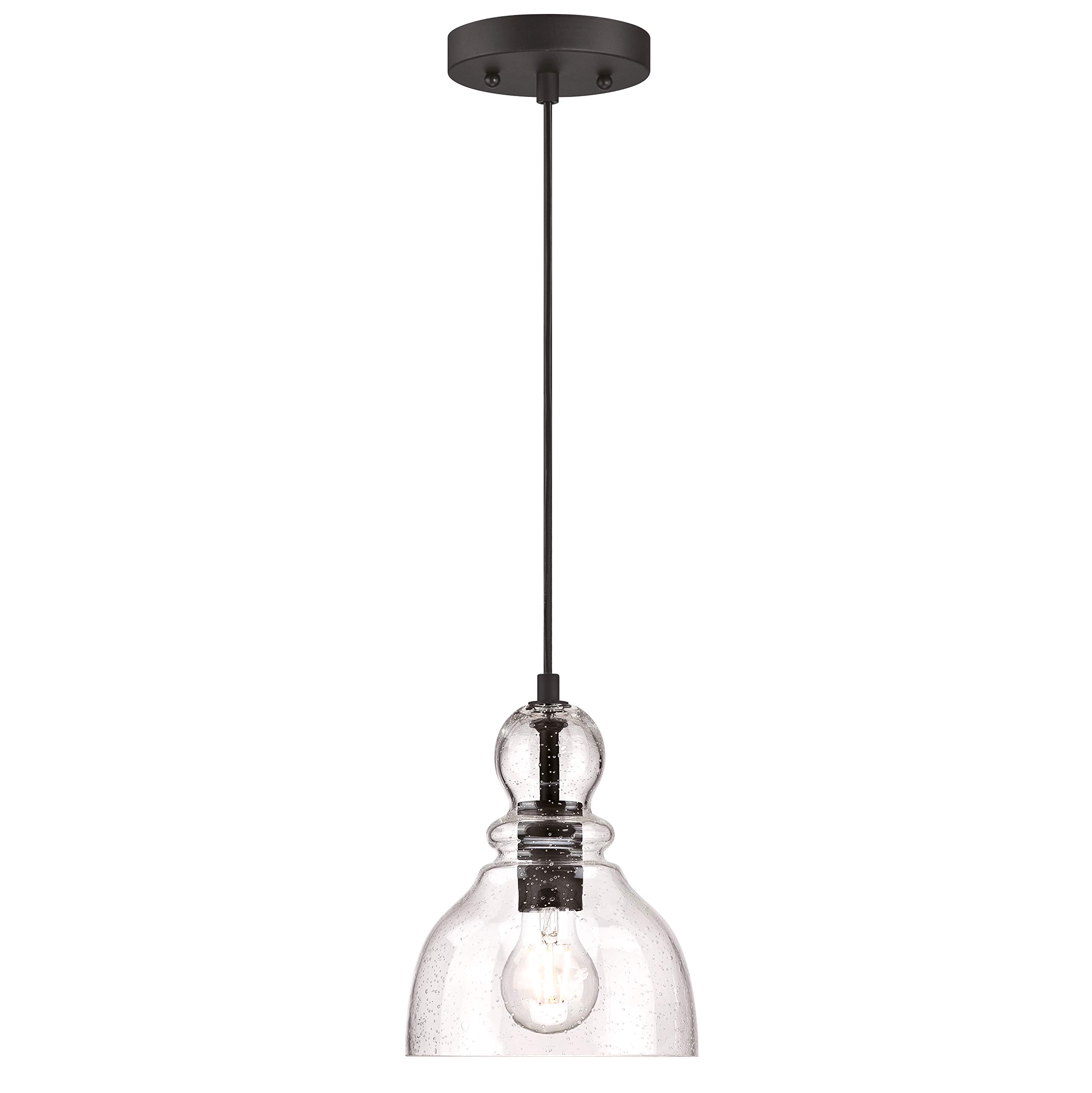 61008 Einflammige Pendelleuchte von Westinghouse Lighting für den Innenbereich, Ausführung in geölter Bronze mit klarem Antikglas