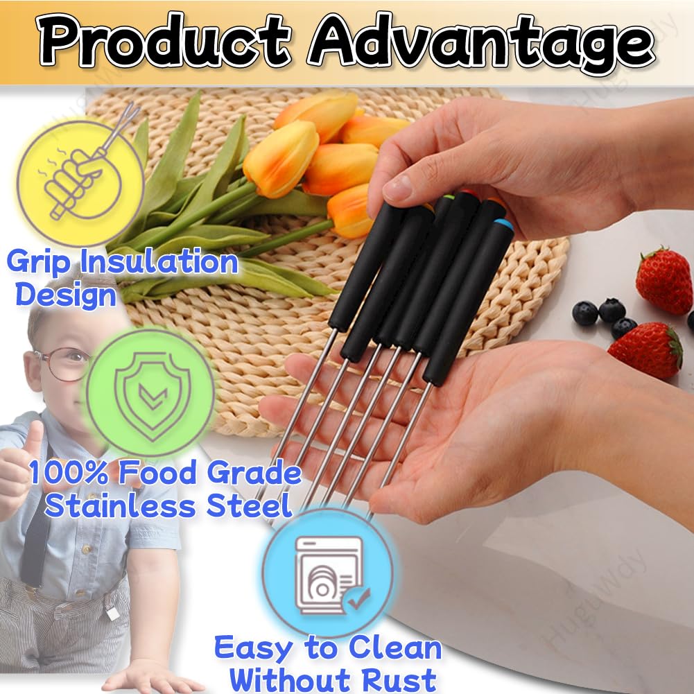 Stainless Steel Fondue Forks 6Pcs 9.1" with Heat Resistant Handle Color Fondue Set Fondue Sticks Fondue Cheese for Grill Cake Chocolate Meat Fruits Cheese Fondue Fountain Roast Marshmallows Dessert — Amazon image 3