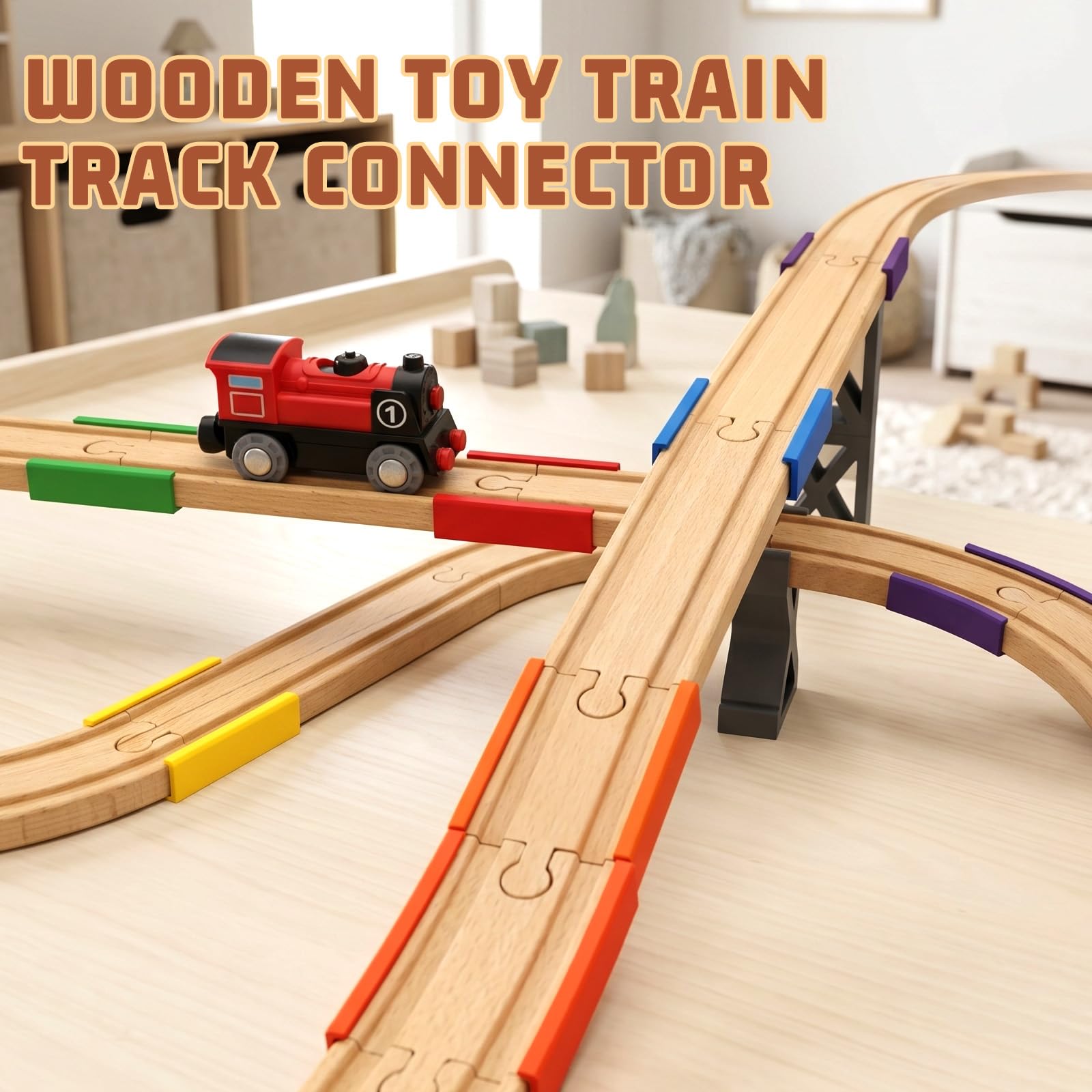 6 Piezas Rails Du Train Adaptador De Vía De Tren De Madera Piezas De Conector Universal Vías de Tren de Madera Adaptador de Puente Juguetes Educativos para Niños