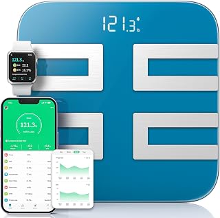 NLV Smart Scale for Body Weight, Digital Bathroom Scale LED Display, BMI, Body Fat, Muscle Mass 18 Body Composition Monitor Health Analyzer Sync Apps, High Accuracy, Save Space, 396lbs (Blue)