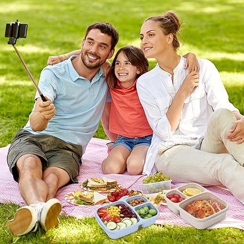 Miniatura 4 de buluker Juego de 8 cajas de almuerzo Bento, 3 compartimentos, paja de trigo, recipientes de almacenamiento de alimentos, de plástico, aptas para