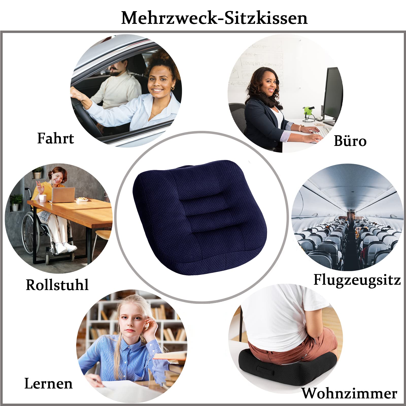 WYJHNL Ergonomisch/orthopedisch zitkussen kussen voor bureaustoel/auto, zitkussen/stoelverhoging, auto, volwassenen, zitverhoging voor achteren, rugpijn, vloer, stoel, 40 x 40 cm, zwart