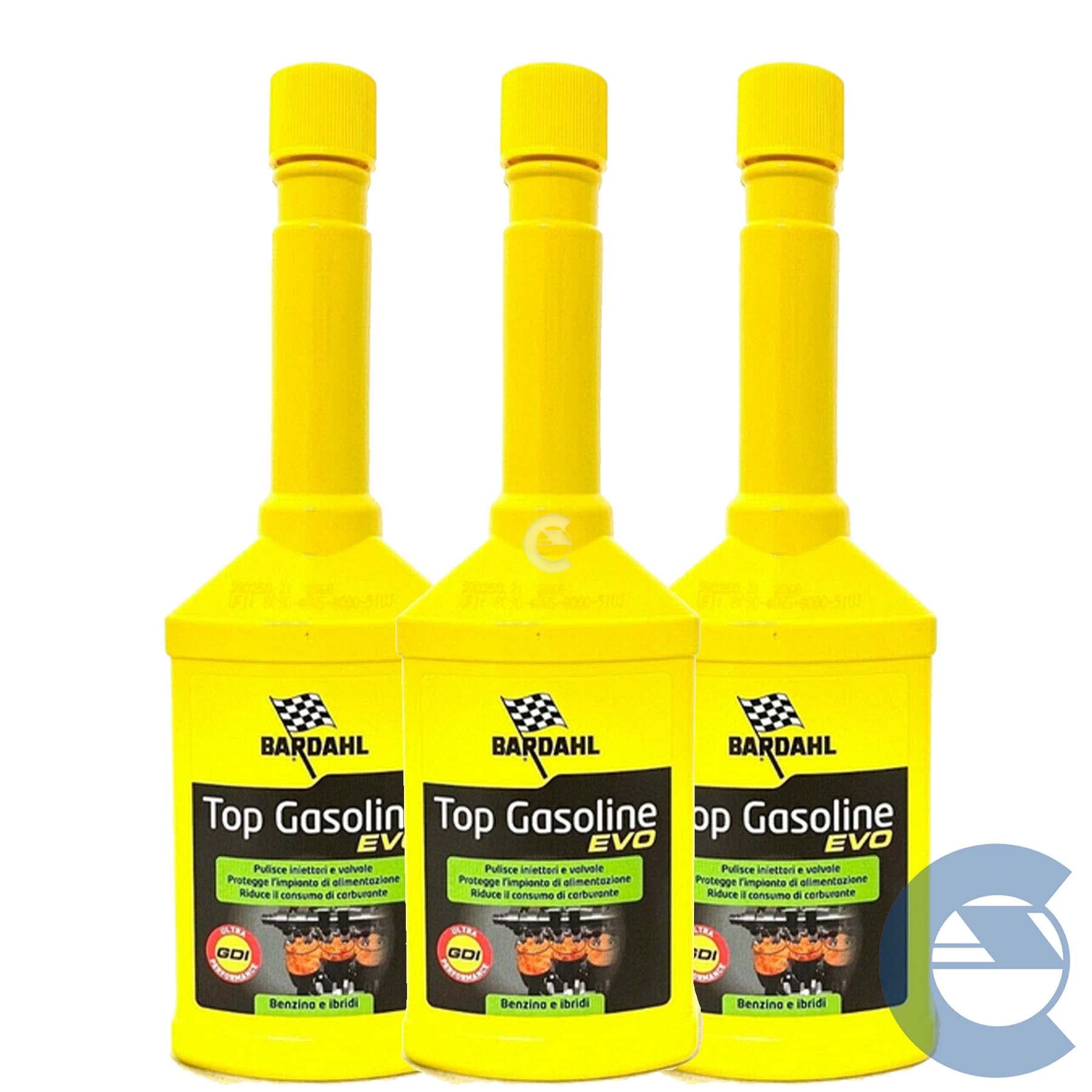 Bardahl - Top Gasoline EVO, multifunktionales Autozusatzstoff, Benzin-Additiv, das effektiv Ablagerungen bereits bei der ersten Behandlung entfernt, schützt vor Rost, 3 x 250 ml
