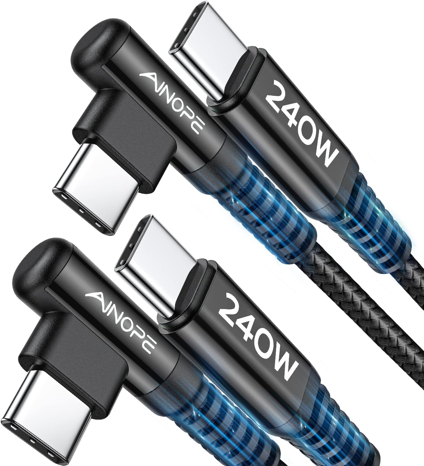 SooPii 100W Right Angle USB C To USB C Cable,10FT Zinc Alloy Braided Type-C Cable With LED Display For LPhone 16, LPad Air/Pro,MacBook Pro,Galaxy S24/S23/S22/S10,Pixel,LG(3m,Black