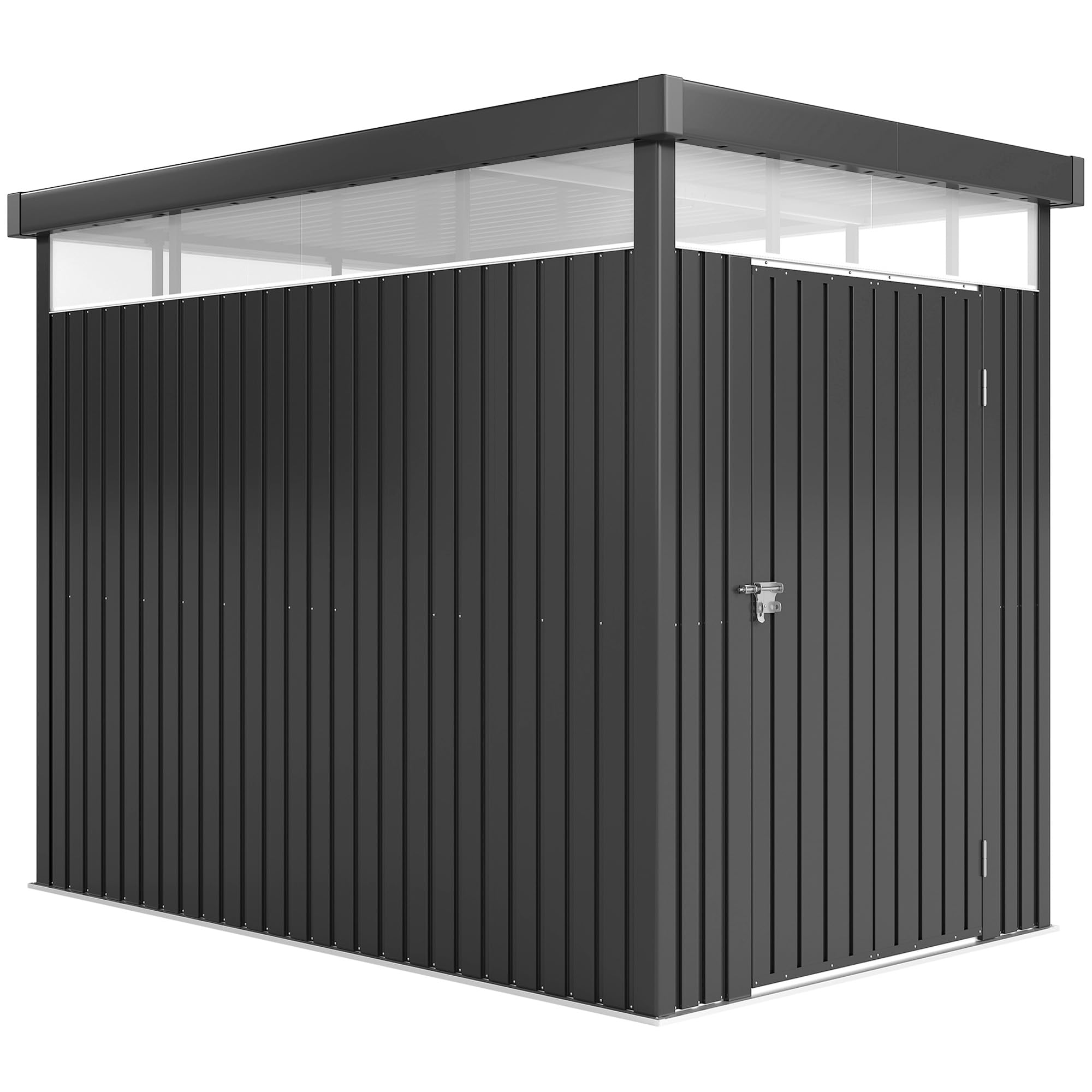 Outsunny Casetta da Giardino 4m² Acciaio Zincato con Fori di Drenaggio Finestre Trasparenti Acrilico Capanno Porta Attrezzi Tetto Grigio Scuro