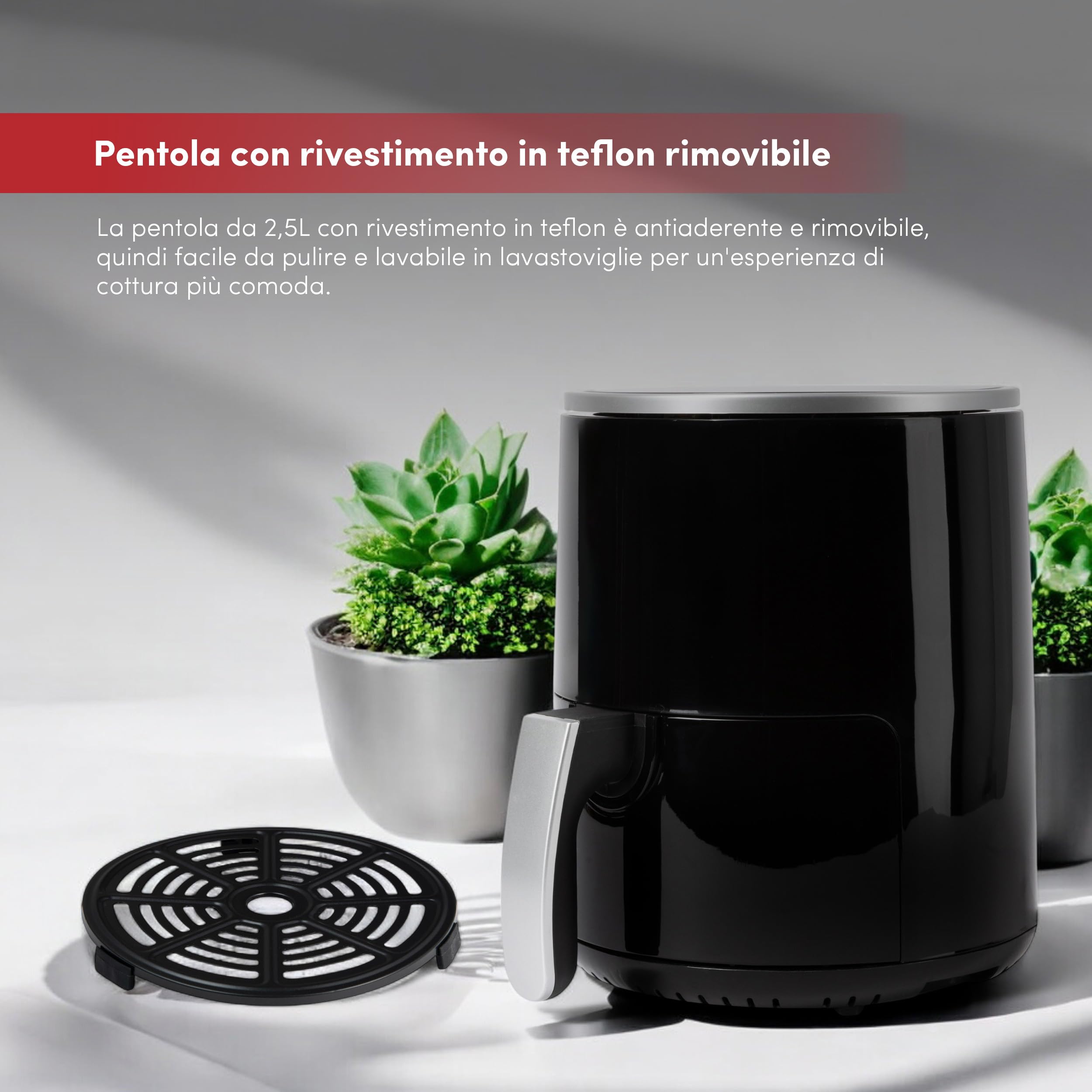 Z SwissHome PETIT - Friggitrice ad aria 2.5L 1200W - Display digitale - Temperatura regolabile 80-200°C - Timer 60 minuti - Pentola in teflon rimovibile - Protezione da surriscaldamento