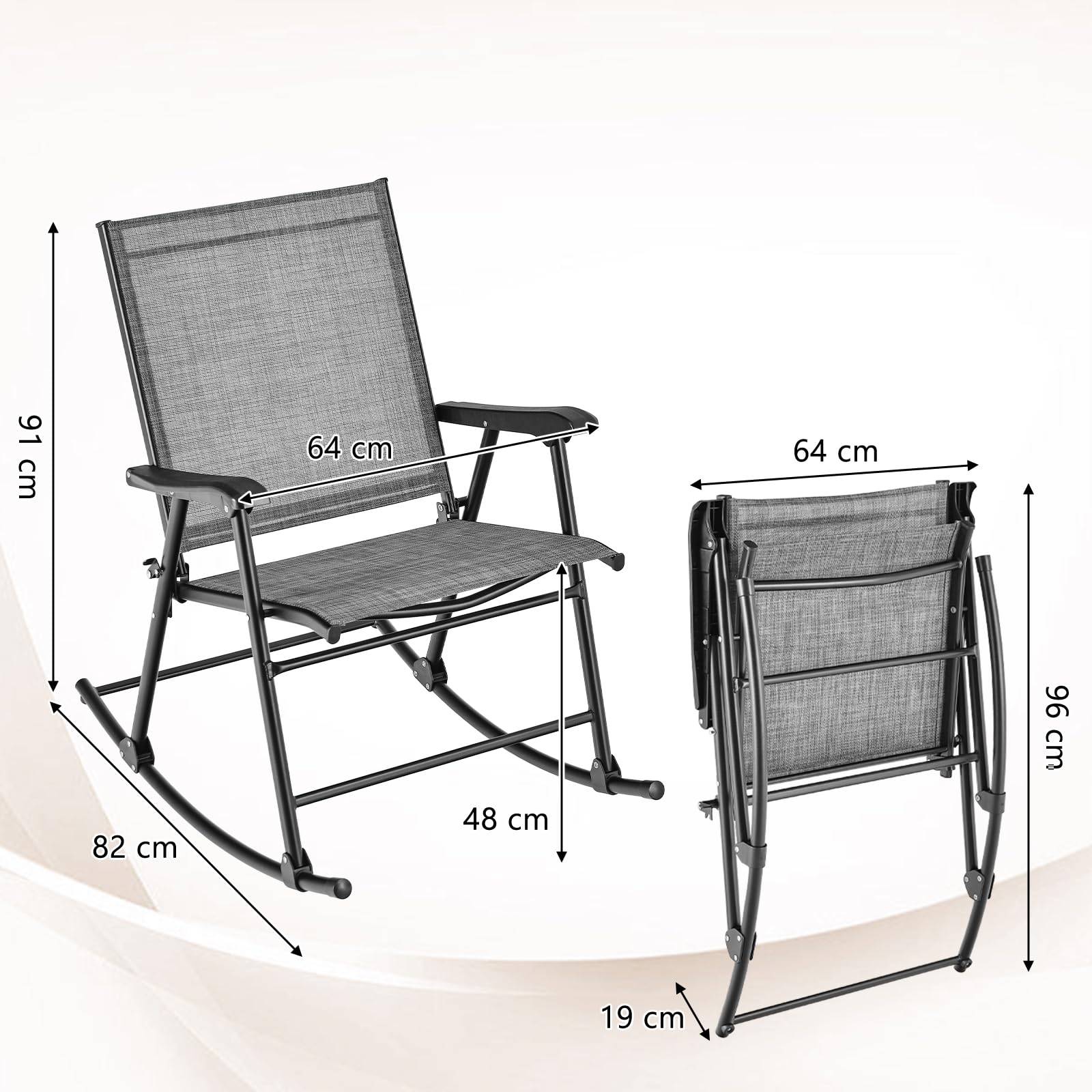 KOMFOTTEU Schaukelstühle klappbar, Gartenstühlen mit Armlehnen, Terrassenstühle Fußstütze, Balkonschaukel mit Traglast 150 kg, Klappstuhl für Terrasse, Strand