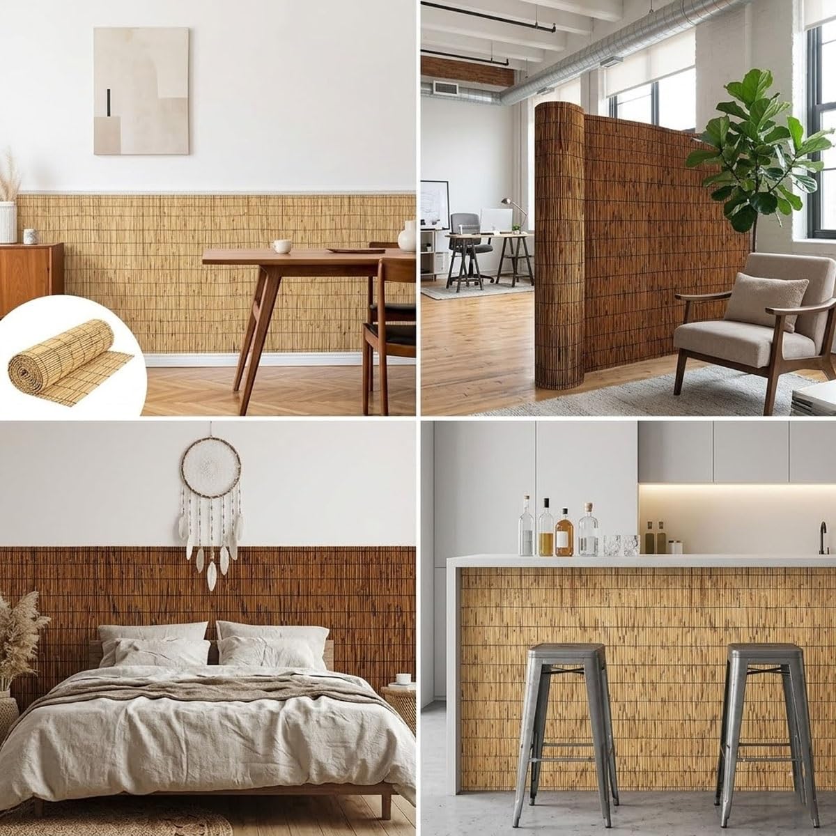 Arella Bamboo per Decorazioni Esterno, Recinzione Giardino Frangivista, Stuoia in Canna Naturale per Divisorio Cortile, Copri Ringhiera Balcone Arrotolabile(Naturale,W160 x H220cm)