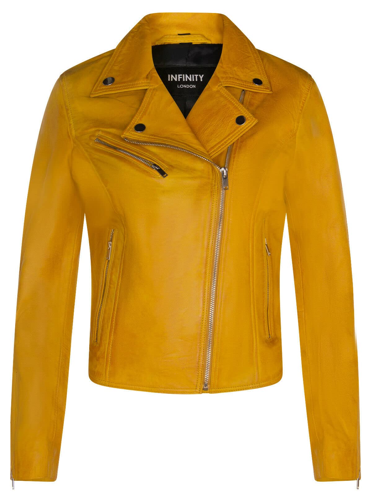 Ladies Leather Jacket Classic Biker Style Yellow Real Leather Womens Jacket XL