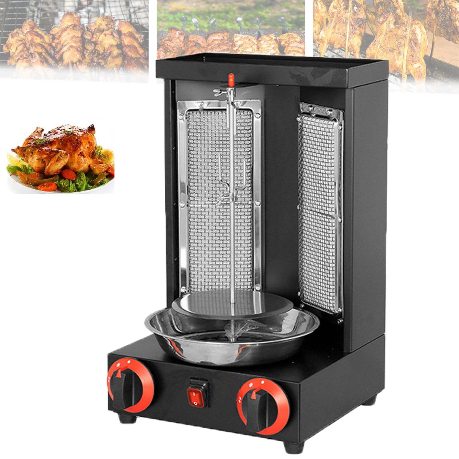 Griglia per Kebab con Girarrosto Verticale,Grill A Gas in Acciaio Inox,Forno per Girarrosto Domestico,Macchina per Kebab con Grill E Interruttore di Regolazione della Temperatura,Black-M