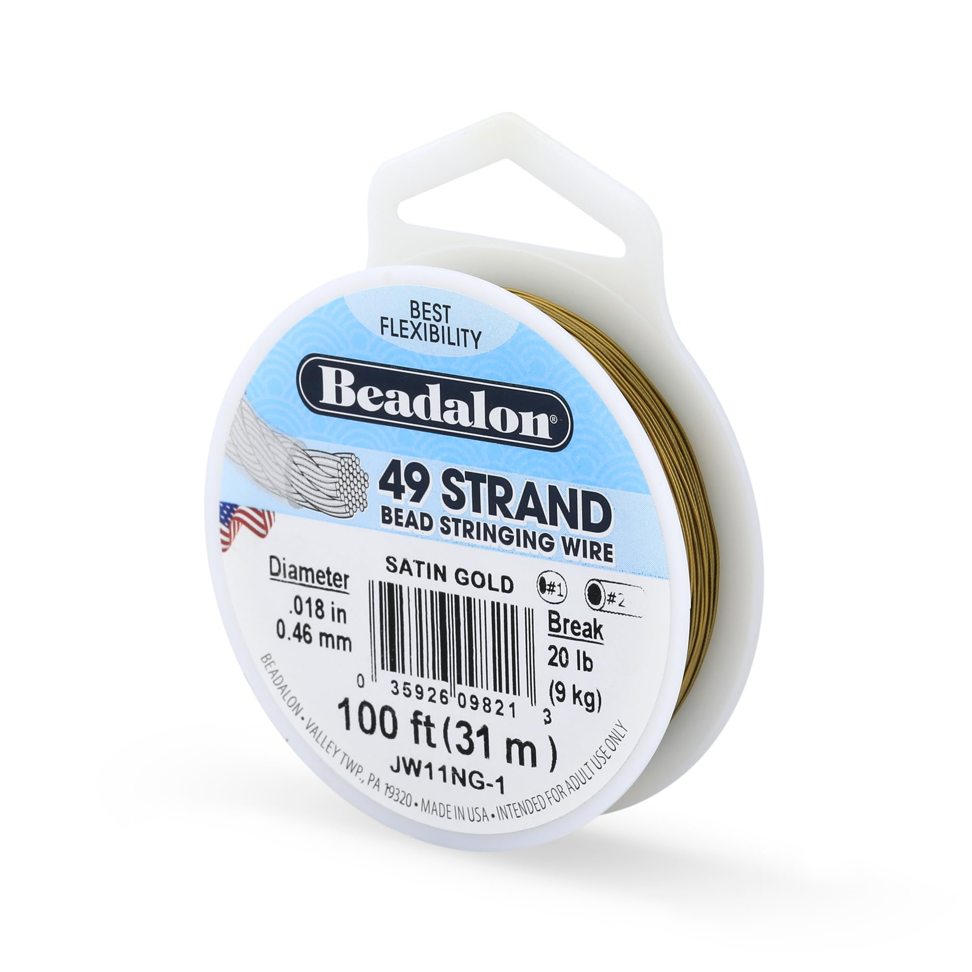 Beadalon 0.46 mm Diameter 31 m Reel 49 Strand Wire, Satin Gold
