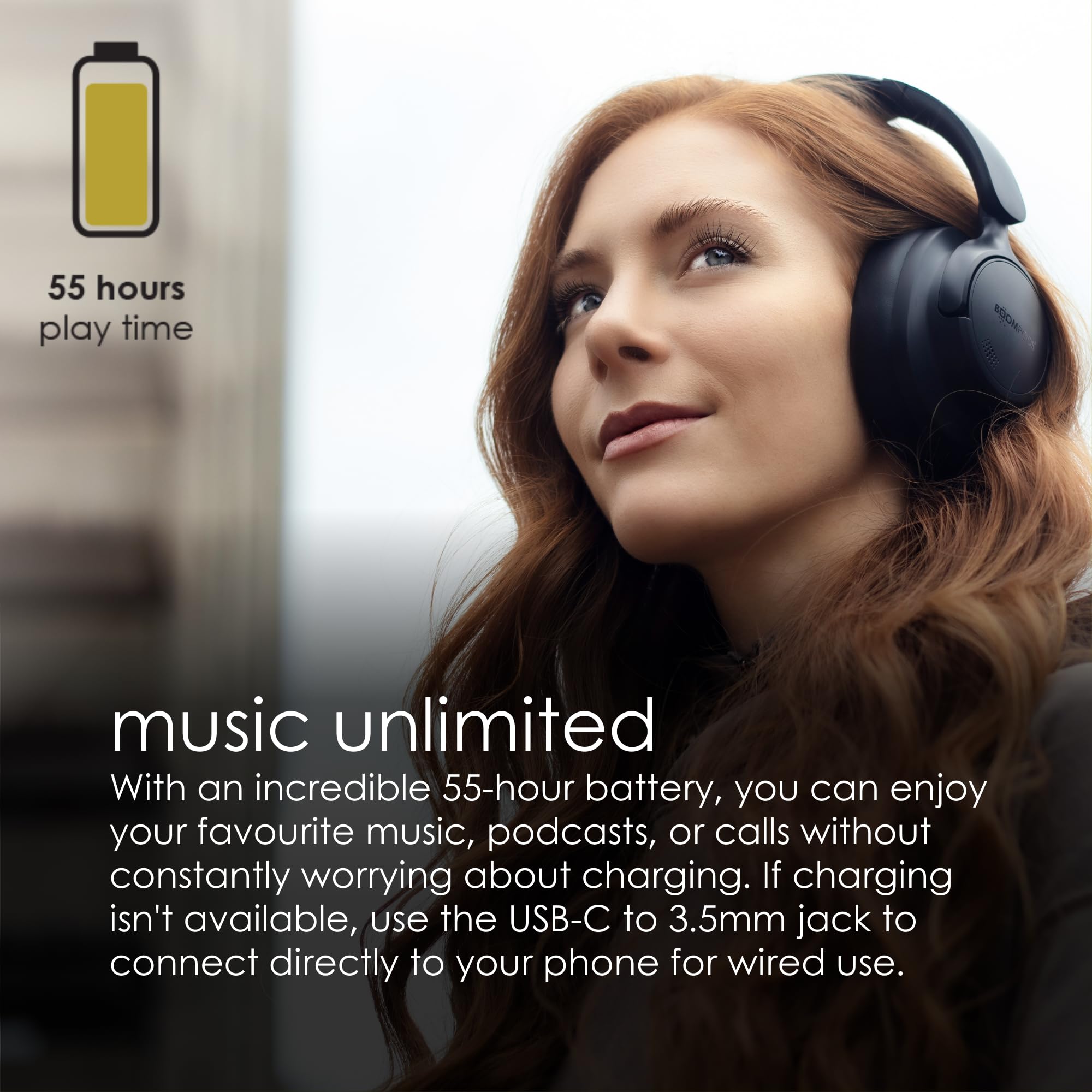 Boompods Headpods ANC+ Cuffie Bluetooth Over Ear - Auricolari Bluetooth con Microfono, Cancellazione Attiva del Rumore, 55 Ore di Autonomia, Cuffie Pieghevoli con Custodia da Viaggio, Sabbia