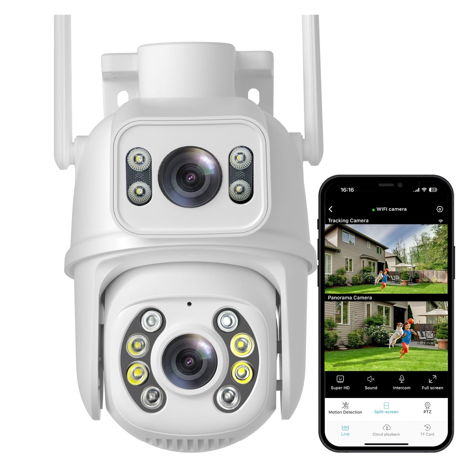 JVDDI Wifi Surveillance Camera Dual-Lens Human Detect Outdoor Night Vision 8MP Wireless Security IP Camera(6MP NO SD Card)