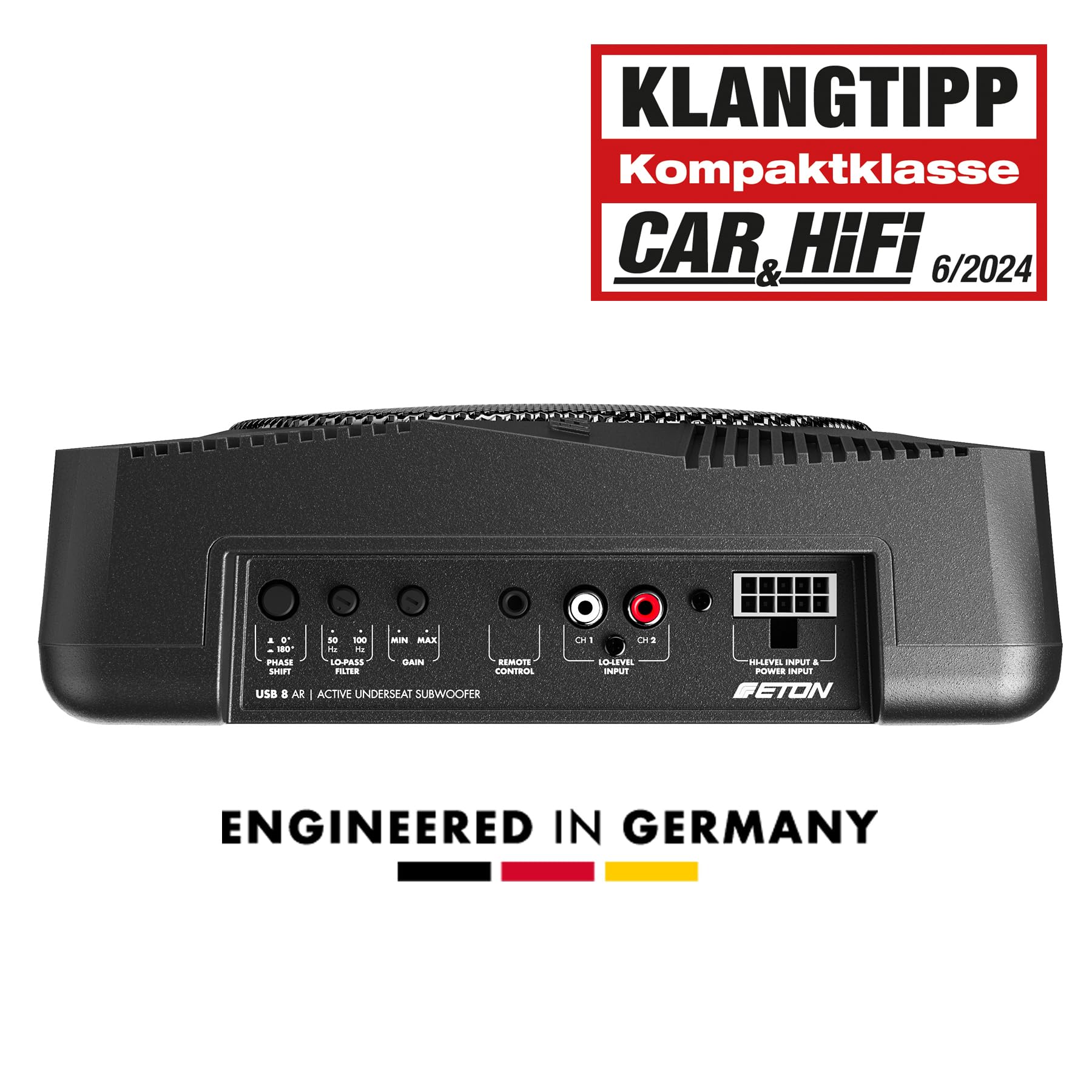 ETON USB 8 AR – sehr kompakter 20 cm / 8 Zoll Untersitz Aktiv Subwoofer für PKWs und Wohnmobile, leistungsstarker aktiver Unterseat Bass mit Verstärker, Langhub-Woofer, 160 Watt