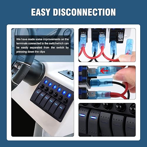 Miniatura 4 de GGTA Panel de interruptor de palanca impermeable de 8 bandas, 12 V24 V, 3 pines, panel de interruptor marino con disyuntor de luz LED, panel de