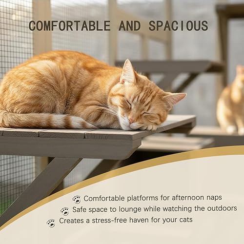 Miniatura 6 de Recinto grande para gatos Catio de 70 pulgadas, patio de madera para gatos con techo impermeable resistente a los rayos UV, refugio para gatos con 5