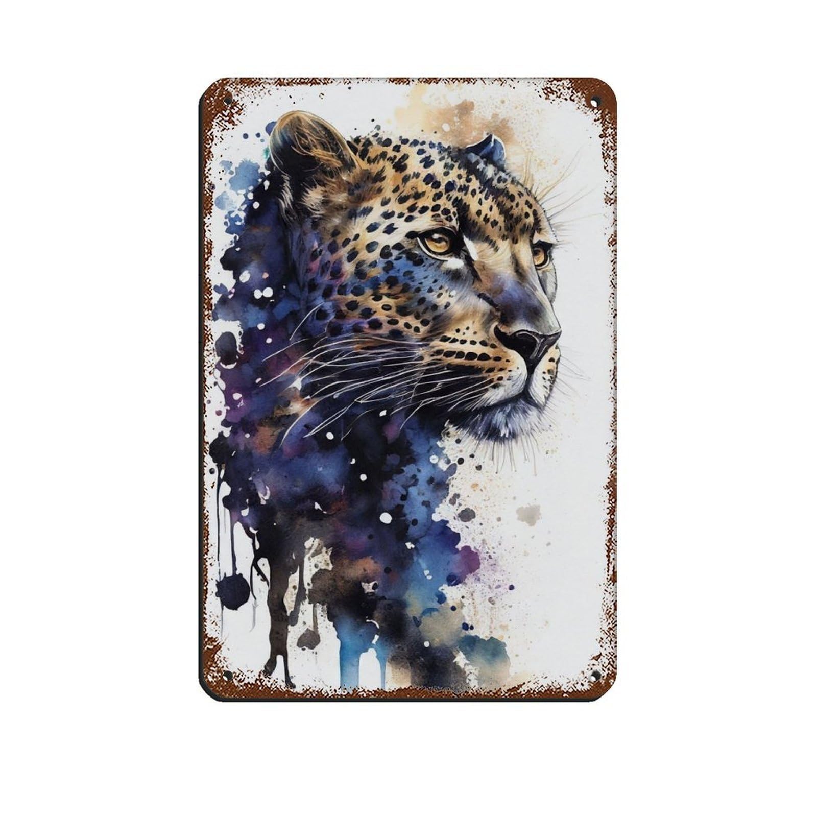 Watercolour Leopard Portrait Poster（2） Tin Sign Vintage Metal Pub Club Cafe Bar Home Wall Art Decoration Poster Retro 8x12inch(20x30cm)