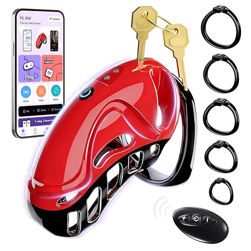 App control Chastity Cage Sex Toy for Men remote control Keuschheit peniskäfig Spielzeug für die Männer - Peniskäfig Keuschheitskäfig Herren SM Fetisch Extrem Penis Bondage, Keuschheitsgürtel Sexspielzeuge mit 5 Größen Penisringe 2 Schlüssel & 1 Schloss
