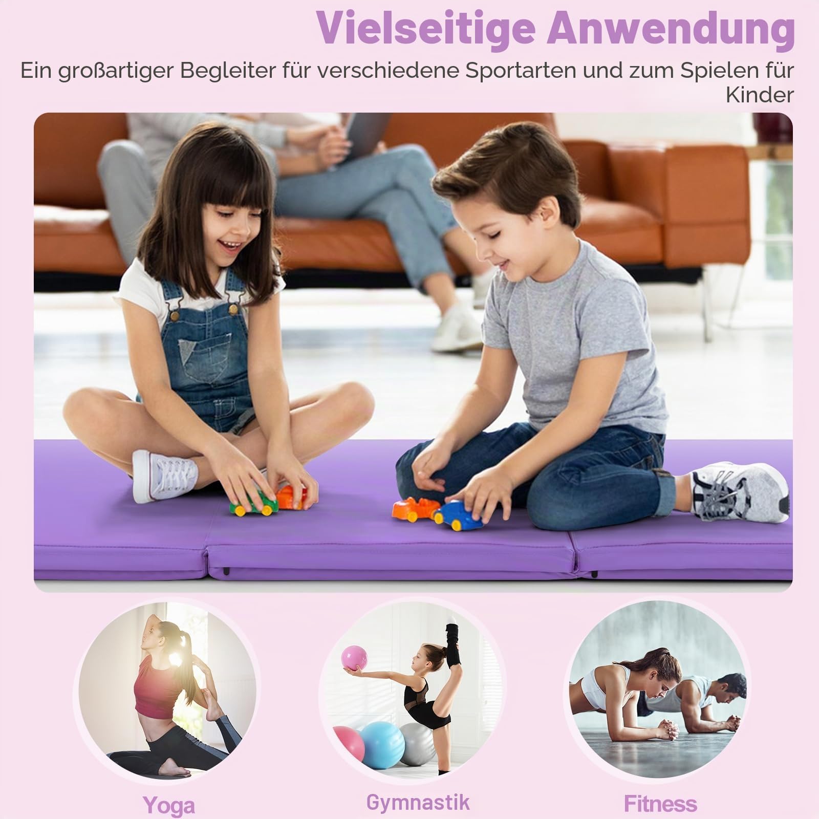 KOMFOTTEU Gymnastikmatte faltbar, Weichbodenmatte 180x60x5cm Fitnessmatte, Turnmatte dick mit Tragegurt, 3-Fach Yogamatte Sportmatte rutschfest für Yoga Fitness Training